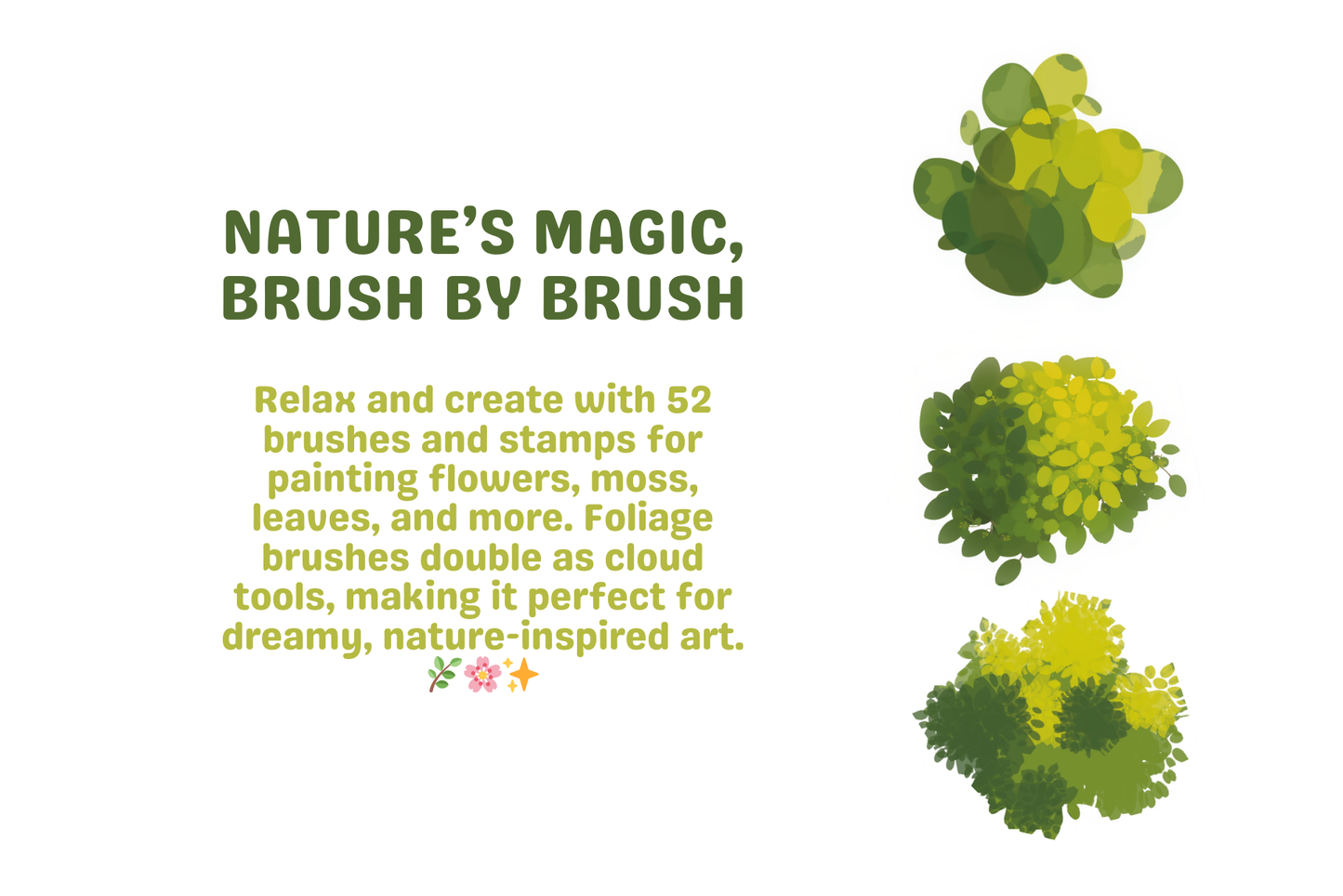 Nature Canvas Collection – 52 Procreate Brushes for Moss, Grass, Leaves & Flowers - Cozy Brushery