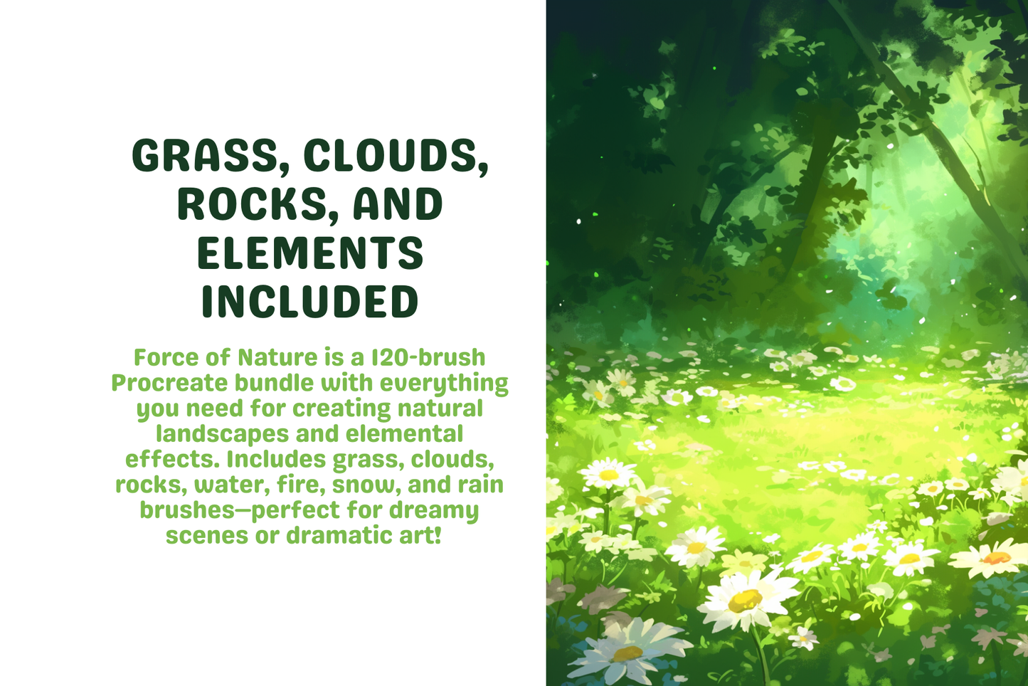 Nature Masterpiece – 120 Procreate Brushes for Foliage, Grass, Flowers, Fire, Snow & More - Cozy Brushery