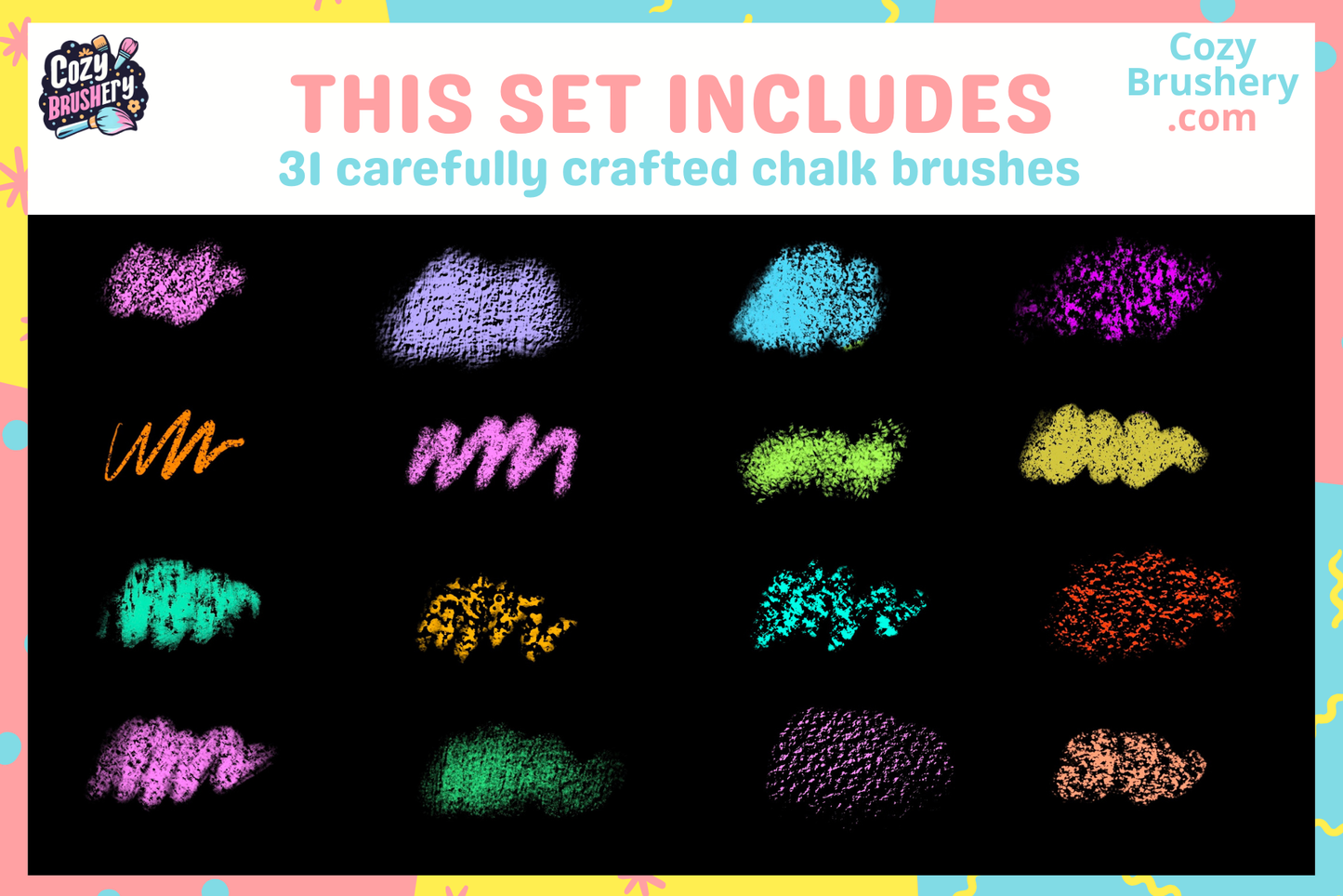 Nostalgic Chalk Brushes for Procreate - 31 Manga Tools - Cozy Brushery