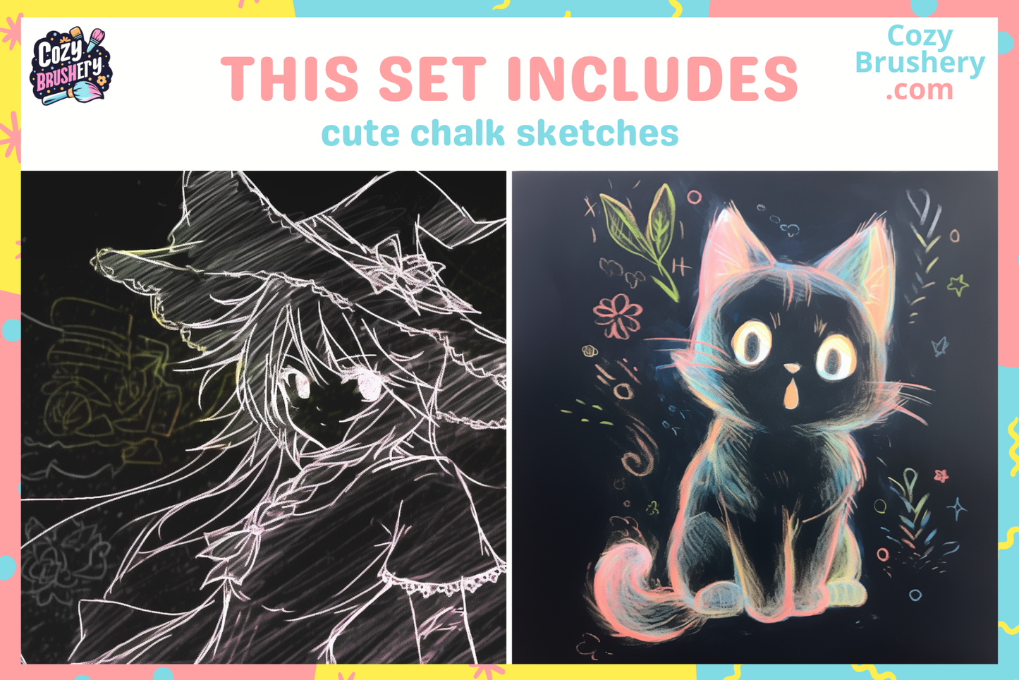 Nostalgic Chalk Brushes for Procreate - 31 Manga Tools - Cozy Brushery