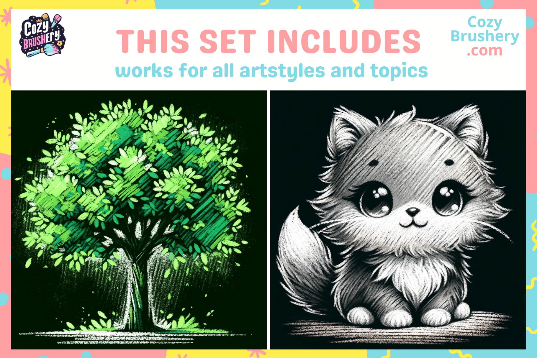 Nostalgic Chalk Brushes for Procreate - 31 Manga Tools - Cozy Brushery