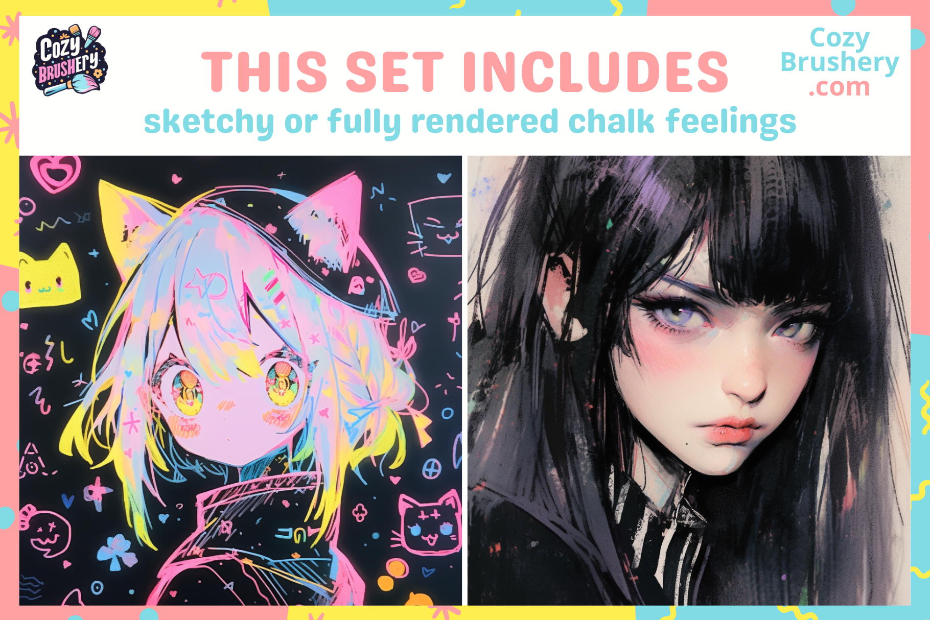 Nostalgic Chalk Brushes for Procreate - 31 Manga Tools - Cozy Brushery