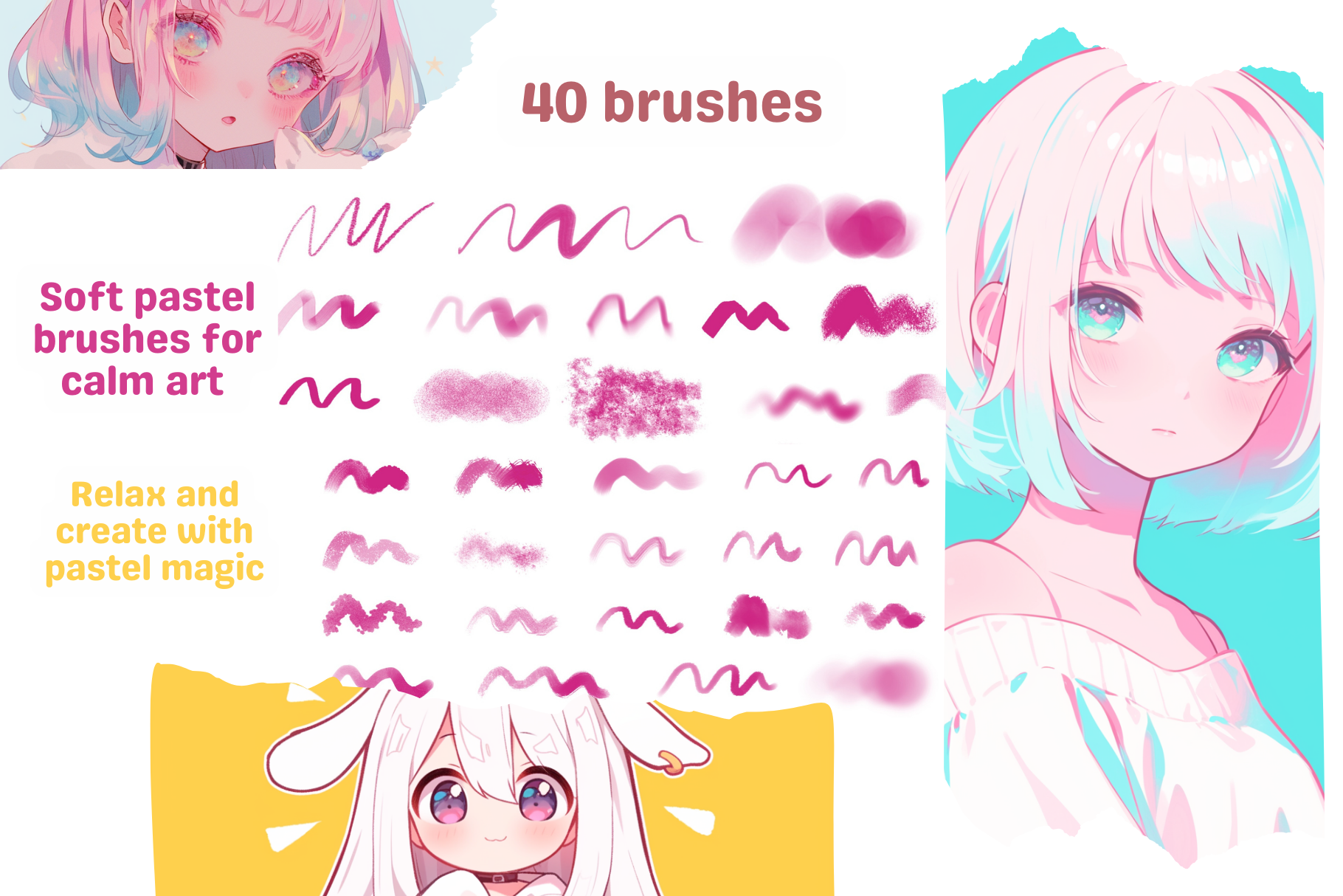 Pastel Dreams – 40 Soft Procreate Brushes for Art - Cozy Brushery
