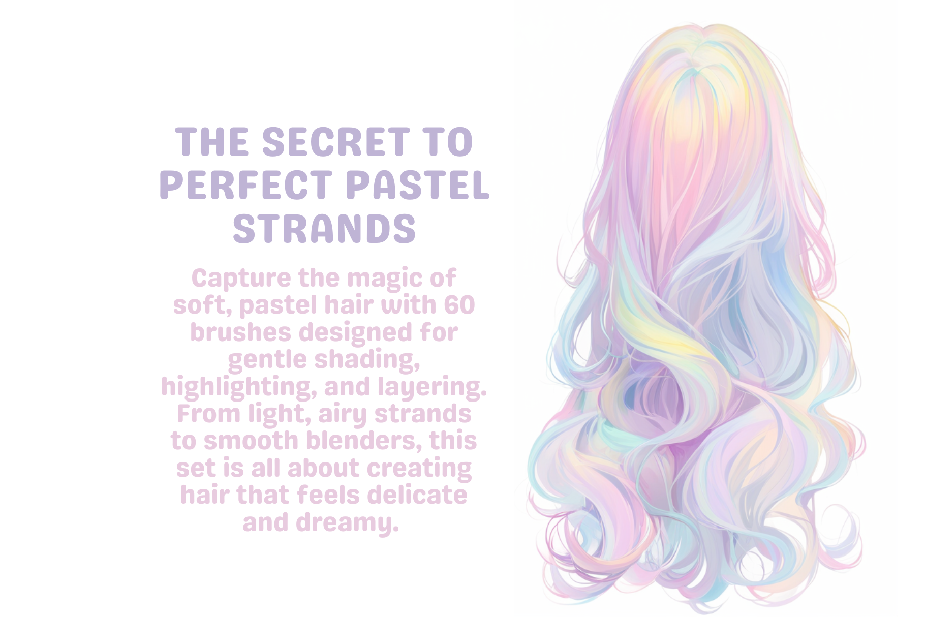 Pastel Hair Brushes – 60 Procreate Brushes for Soft Hair - Cozy Brushery