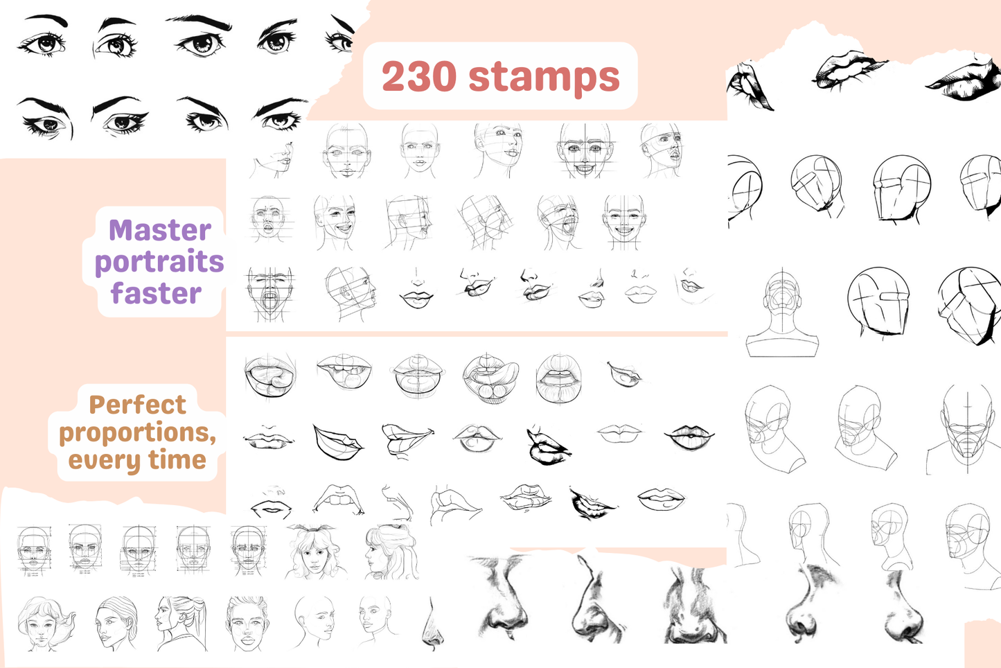 Portrait Stamp Pack – 230 Procreate Stamps for Portraits - Cozy Brushery