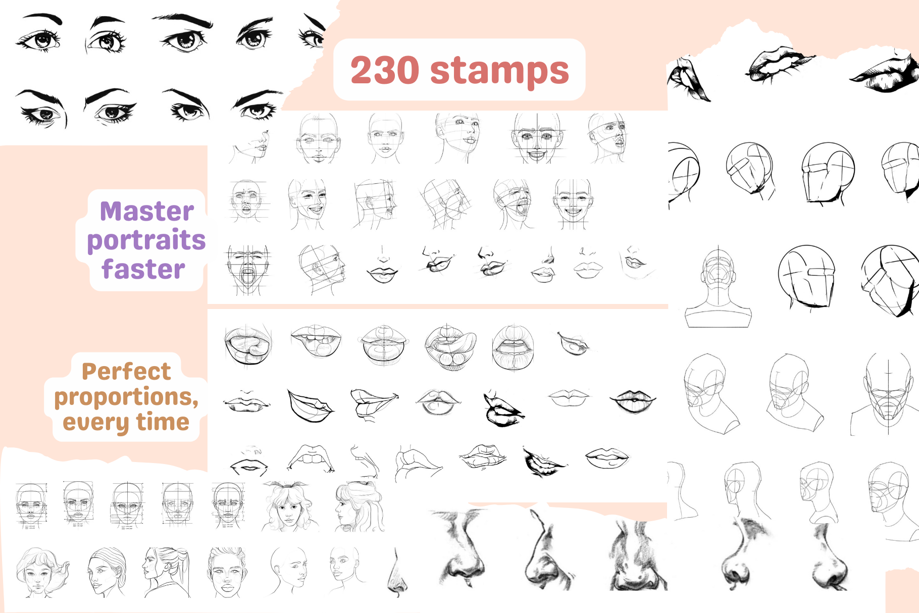 Portrait Stamp Pack – 230 Procreate Stamps for Portraits - Cozy Brushery