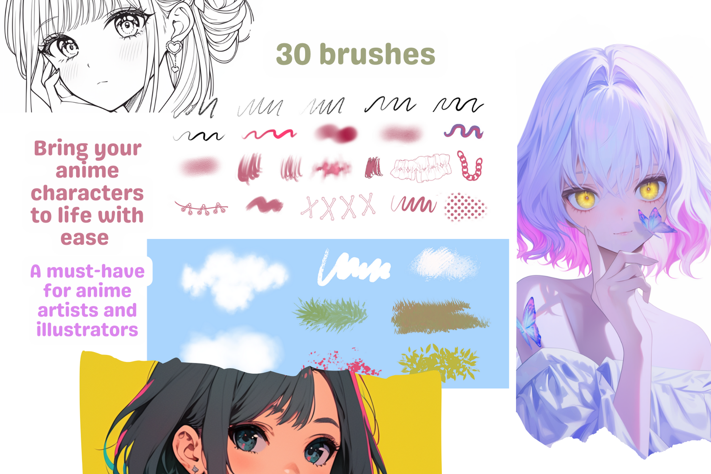 Procreate Anime Brushes – 30 Brushes for Sketching, Lineart, Coloring, and Characters - Cozy Brushery