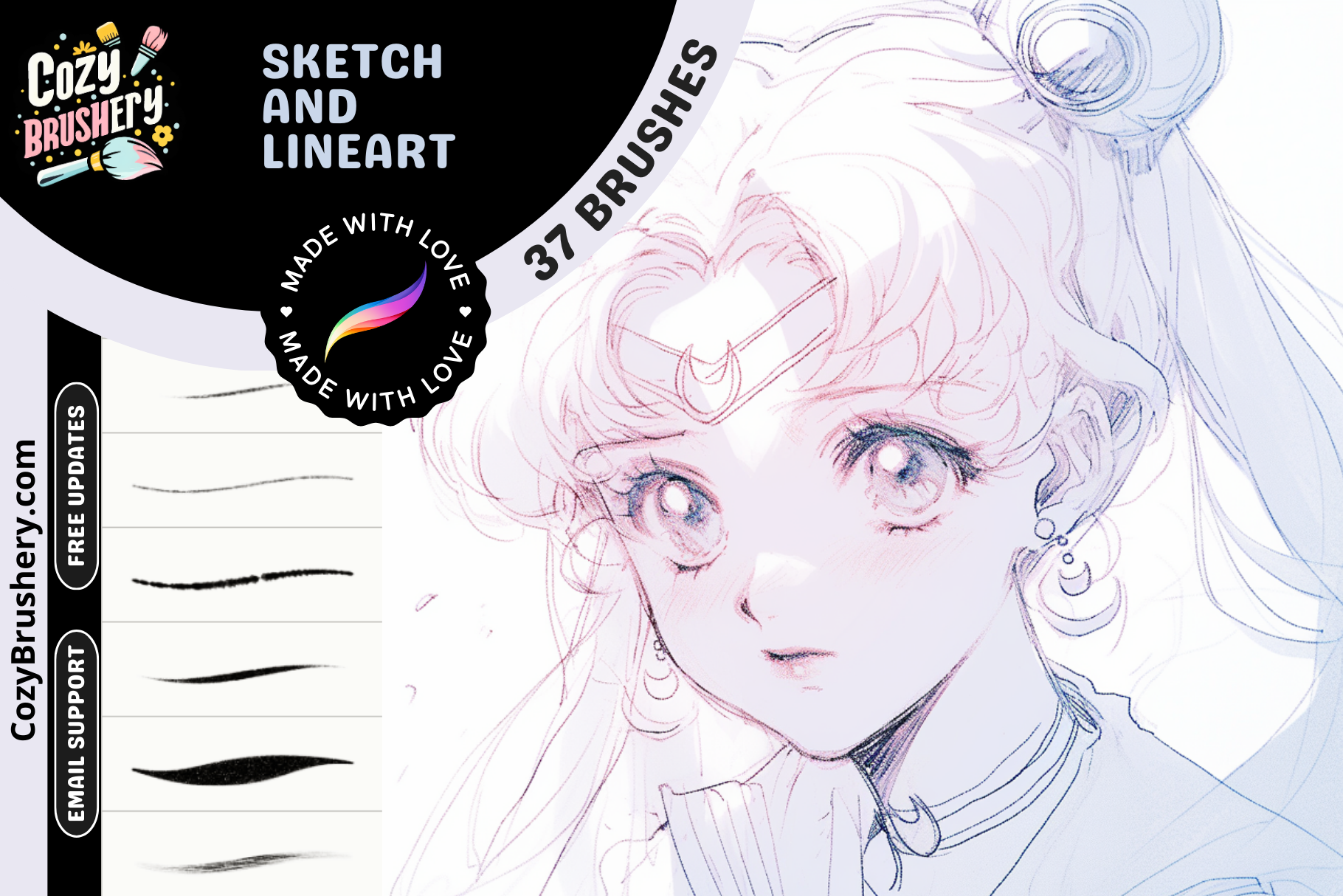 Procreate Anime Manga Lineart and Doodling Brushes Set - Cozy Brushery