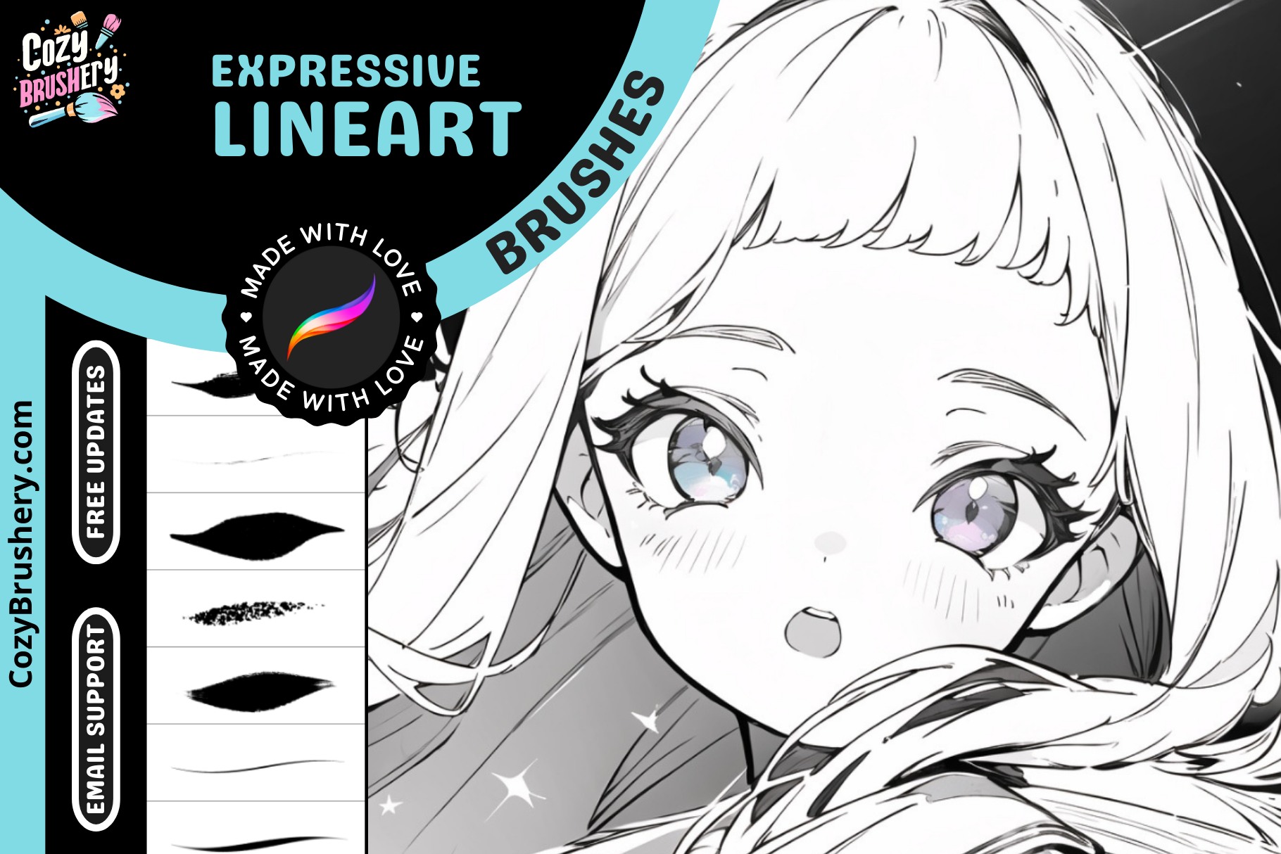 Procreate Anime Manga Lineart Brushes for Portraits and Fullbody - Cozy Brushery