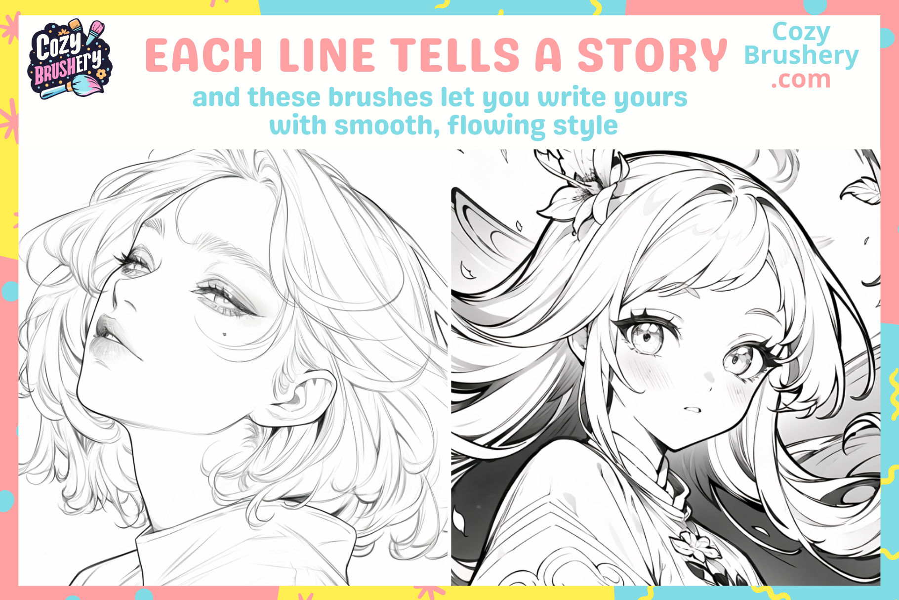 Procreate Anime Manga Lineart Brushes for Portraits and Fullbody - Cozy Brushery