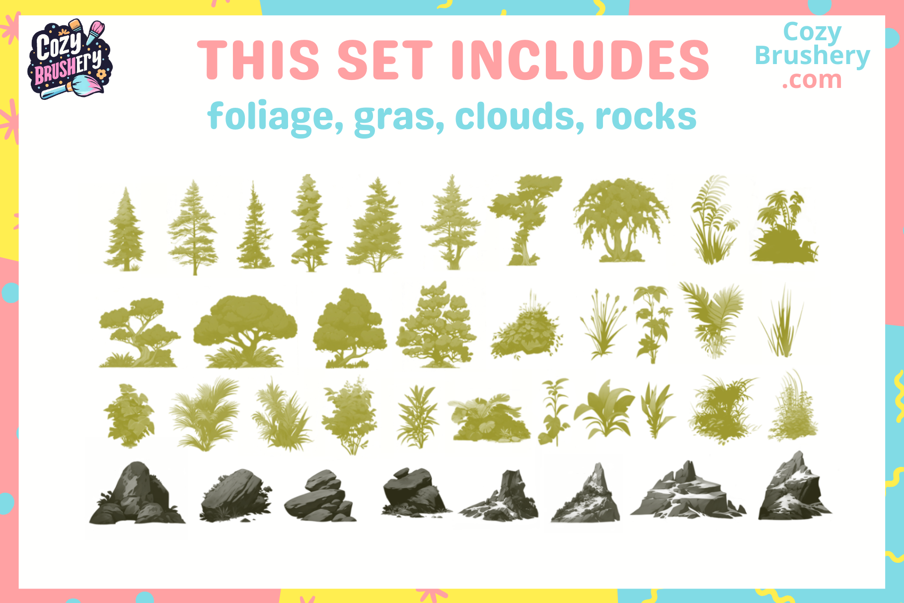 Procreate Anime Nature Foliage Background Brushes and Stamps - Cozy Brushery