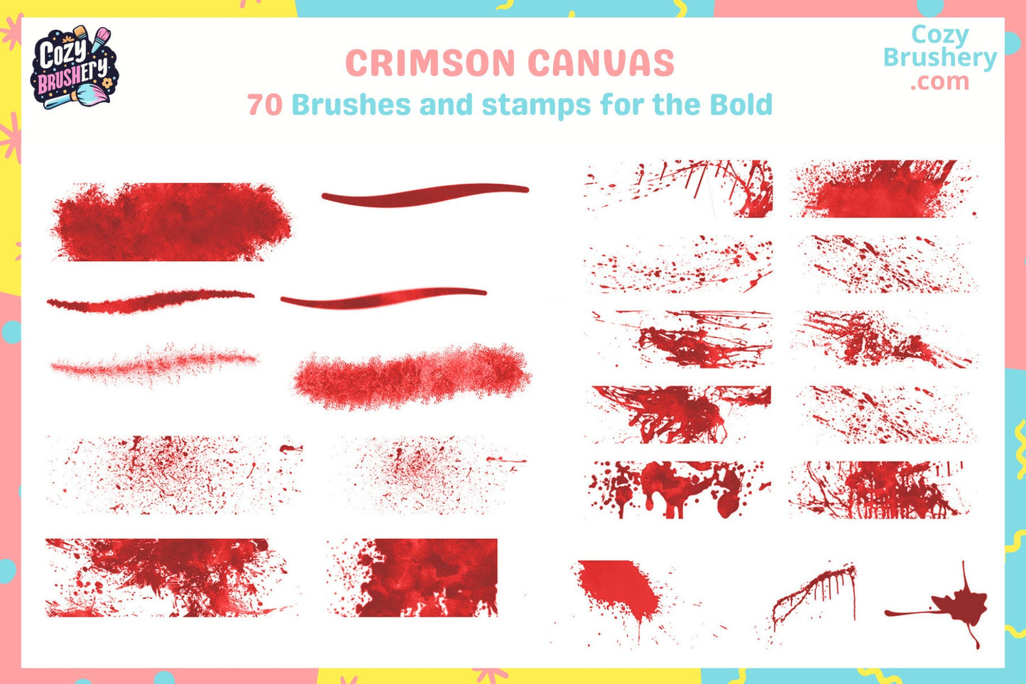Procreate Brushes and Stamps: Bloodbath Bonanza Pack - Cozy Brushery
