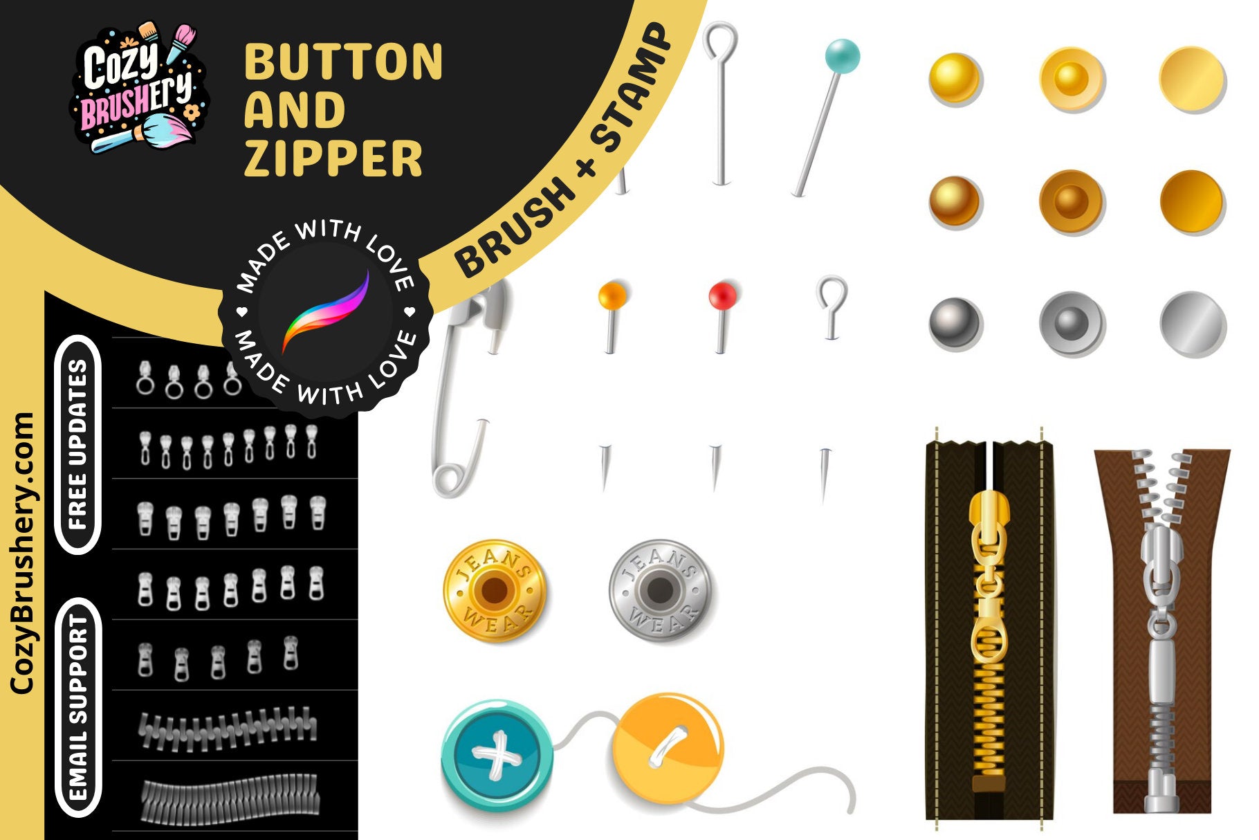 Procreate Brushes and Stamps: Closure Chic, 45 Fashion Brushes - Cozy Brushery