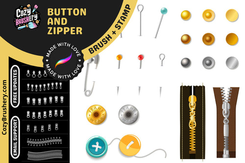 Procreate Brushes and Stamps: Closure Chic, 45 Fashion Brushes - Cozy Brushery