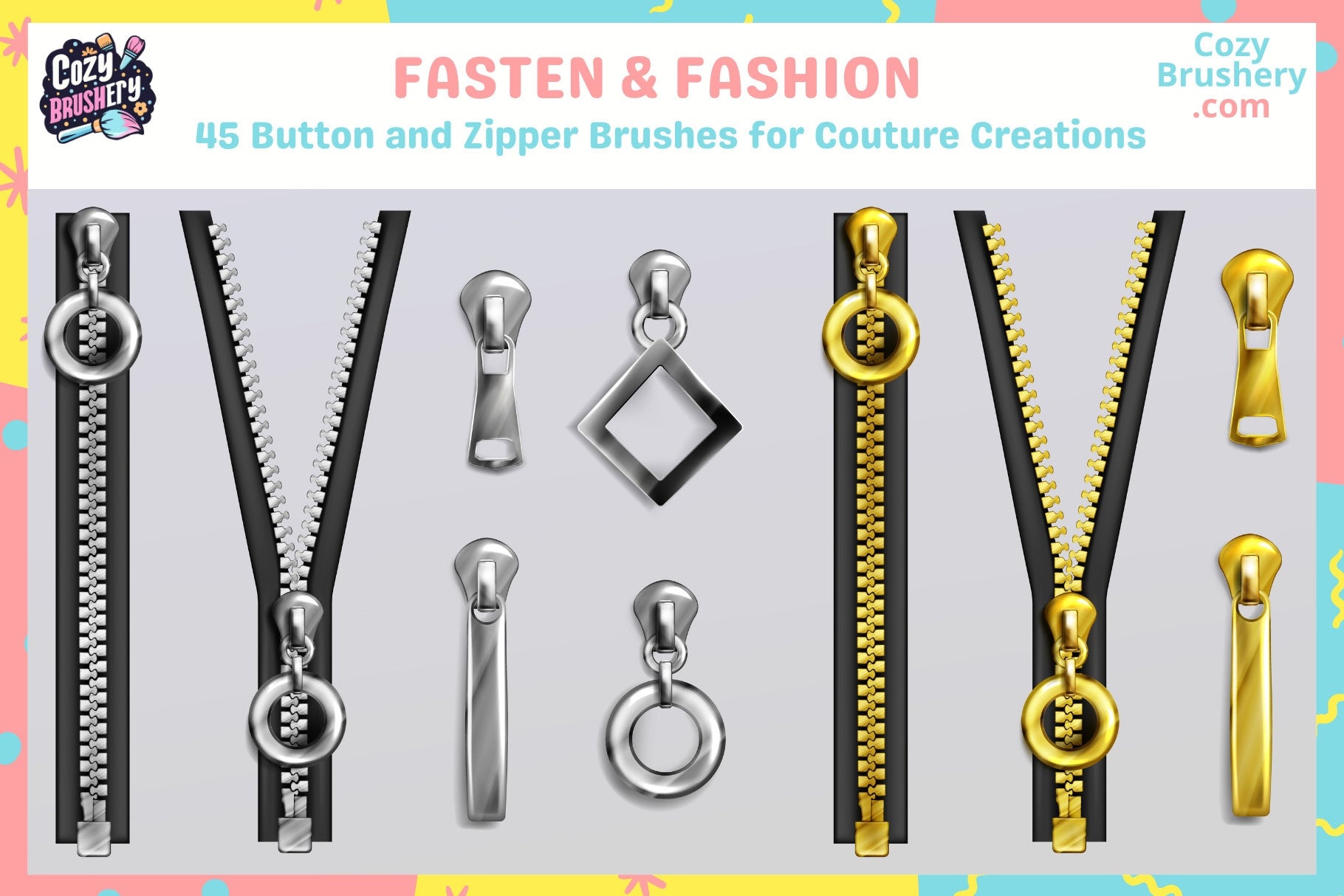 Procreate Brushes and Stamps: Closure Chic, 45 Fashion Brushes - Cozy Brushery