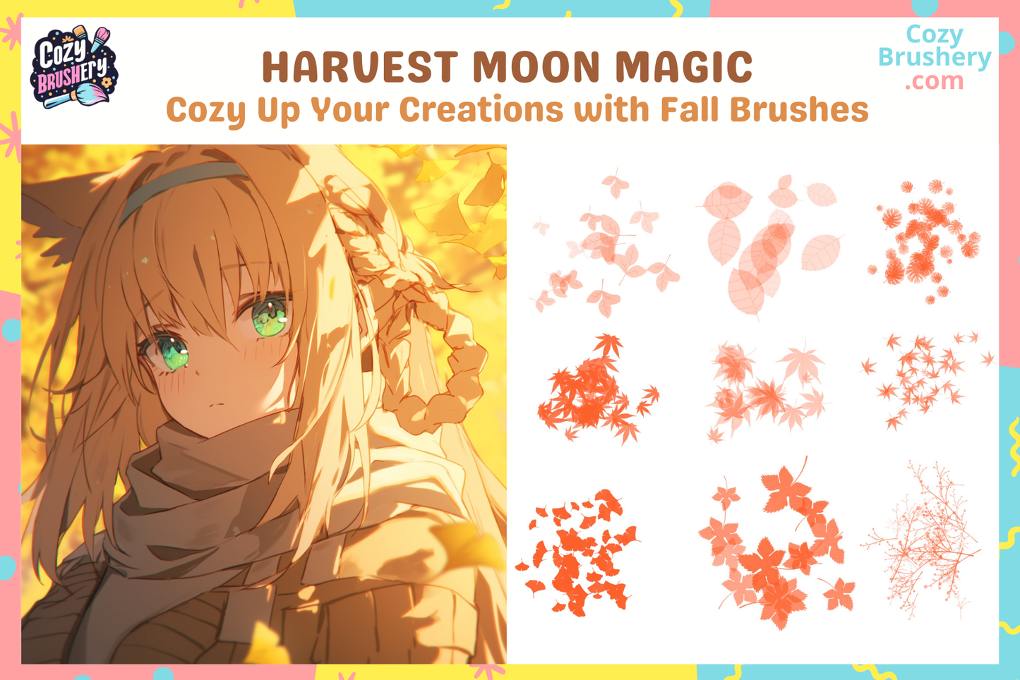 Procreate Brushes Autumn Leaves Extravaganza for Fall Art - Cozy Brushery