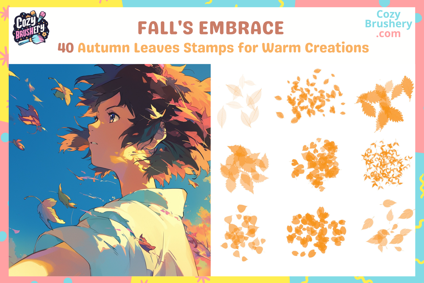 Procreate Brushes Autumn Leaves Extravaganza for Fall Art - Cozy Brushery