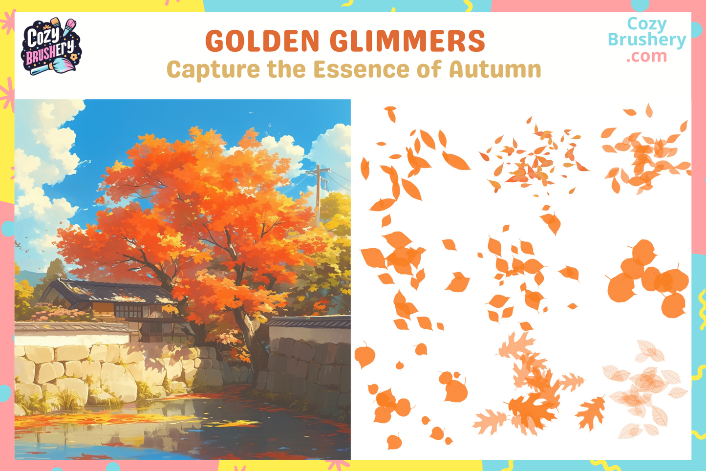 Procreate Brushes Autumn Leaves Extravaganza for Fall Art - Cozy Brushery