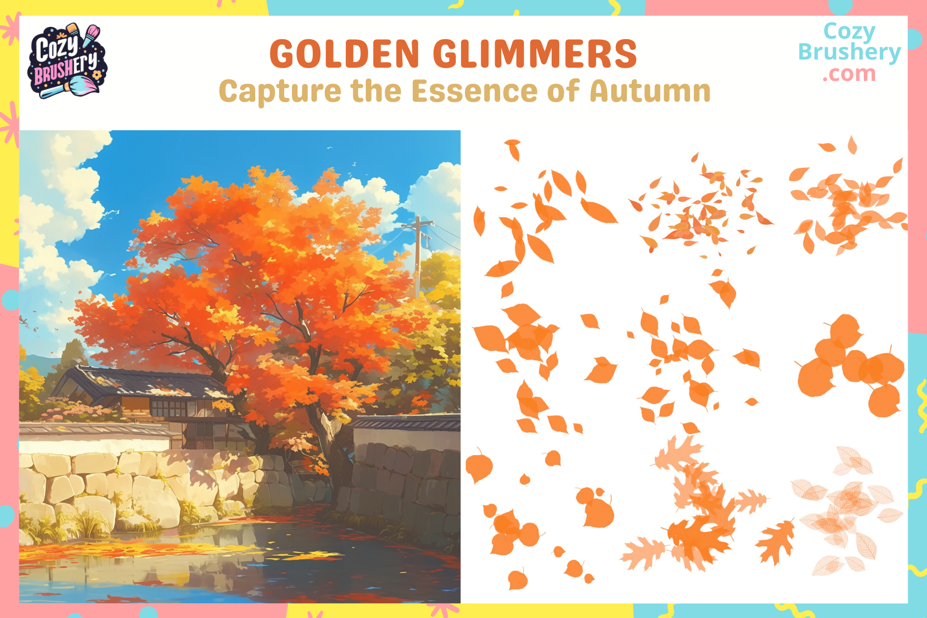 Procreate Brushes Autumn Leaves Extravaganza for Fall Art - Cozy Brushery