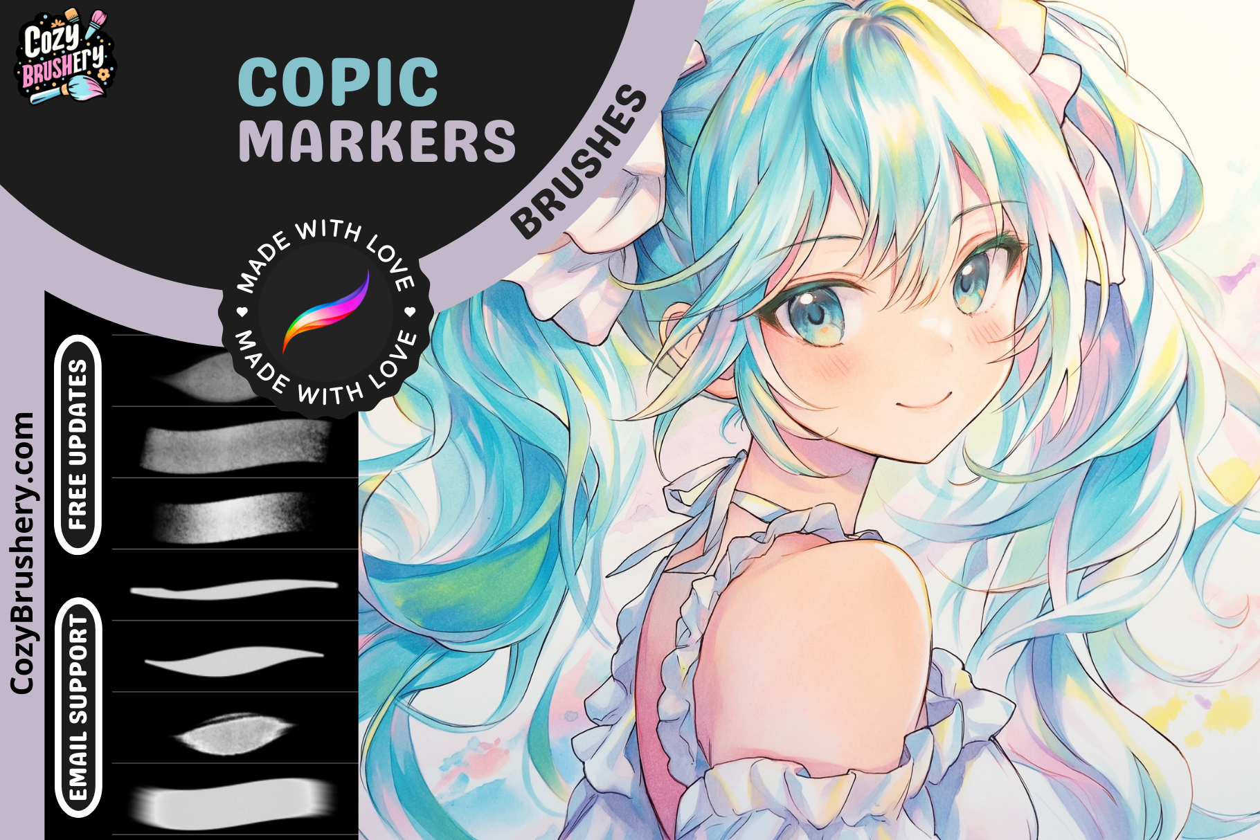 Procreate Brushes: Copic Craze 28 Marker Brushes Set - Cozy Brushery