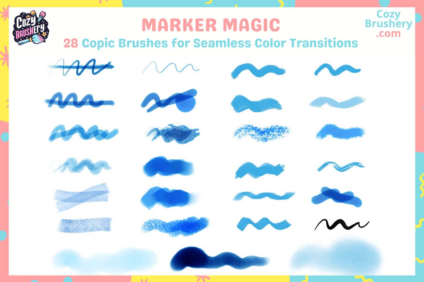 Procreate Brushes: Copic Craze 28 Marker Brushes Set - Cozy Brushery
