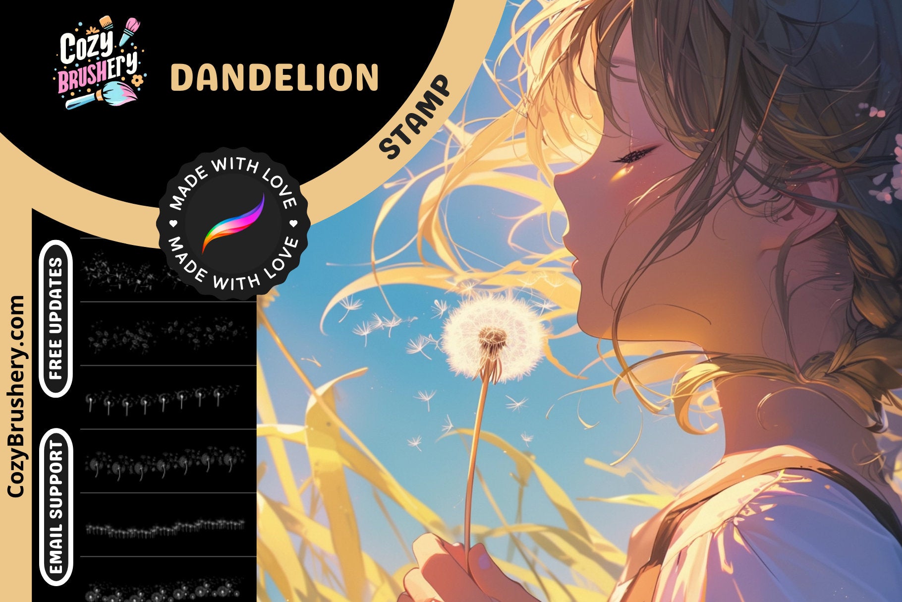Procreate Brushes Dandelion Dreams Whimsical Stamps - Cozy Brushery