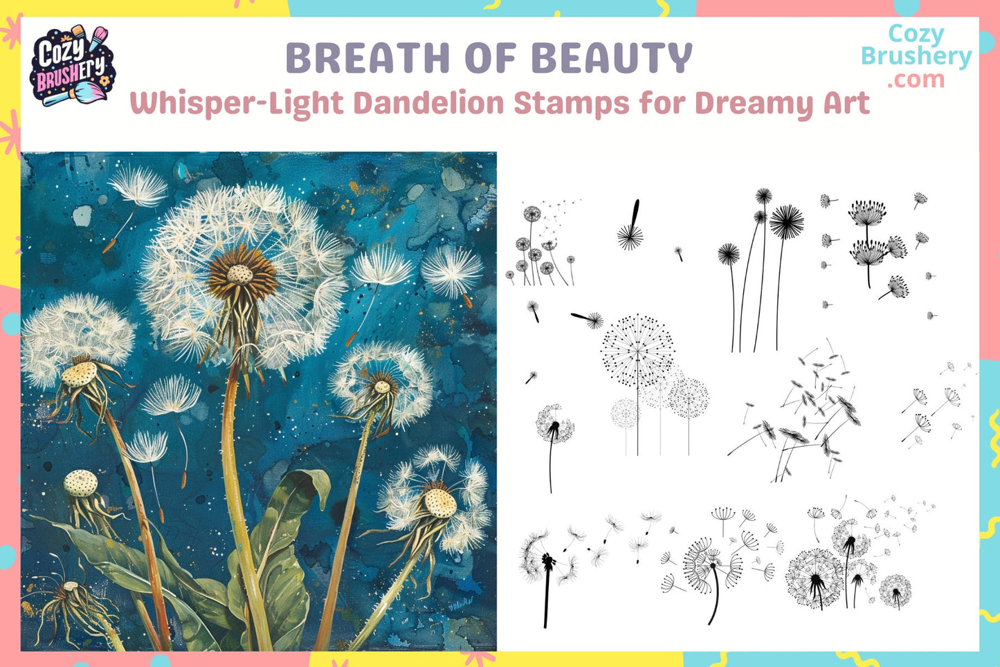 Procreate Brushes Dandelion Dreams Whimsical Stamps - Cozy Brushery