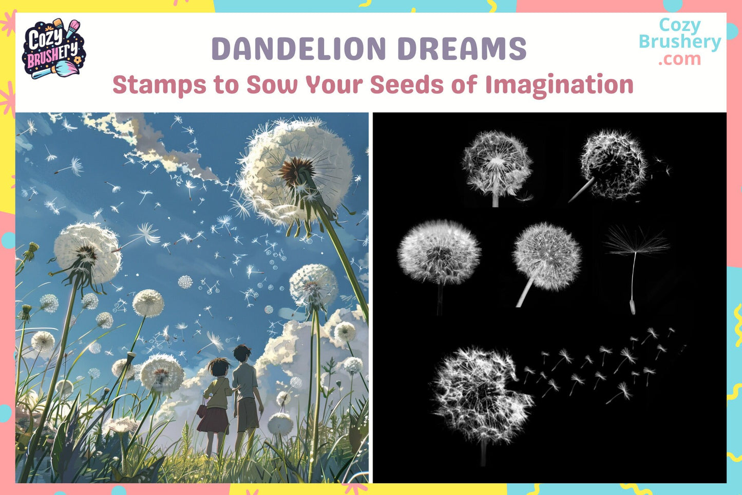 Procreate Brushes Dandelion Dreams Whimsical Stamps - Cozy Brushery