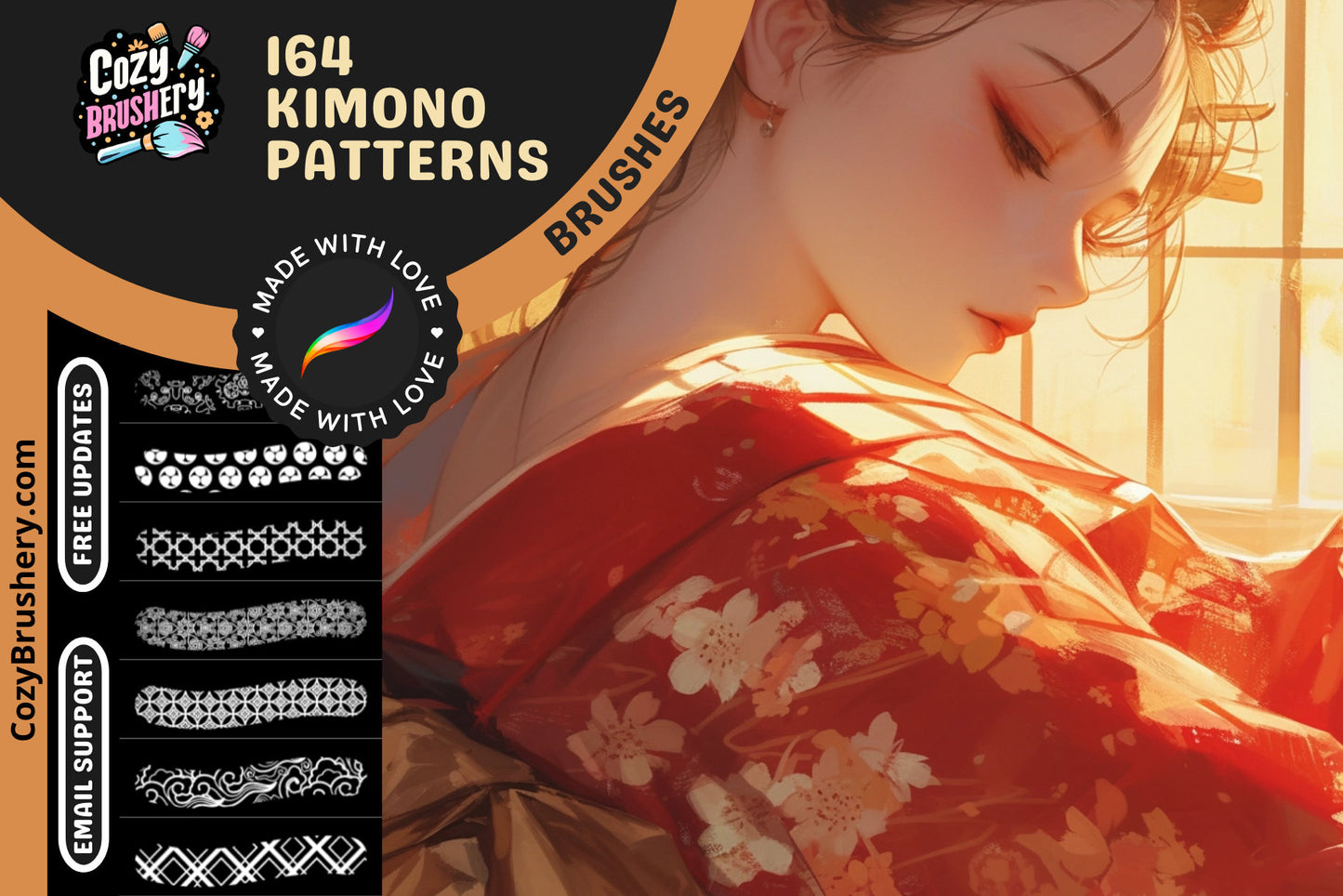 Procreate Brushes Eastern Elegance 164 Kimono Patterns - Cozy Brushery