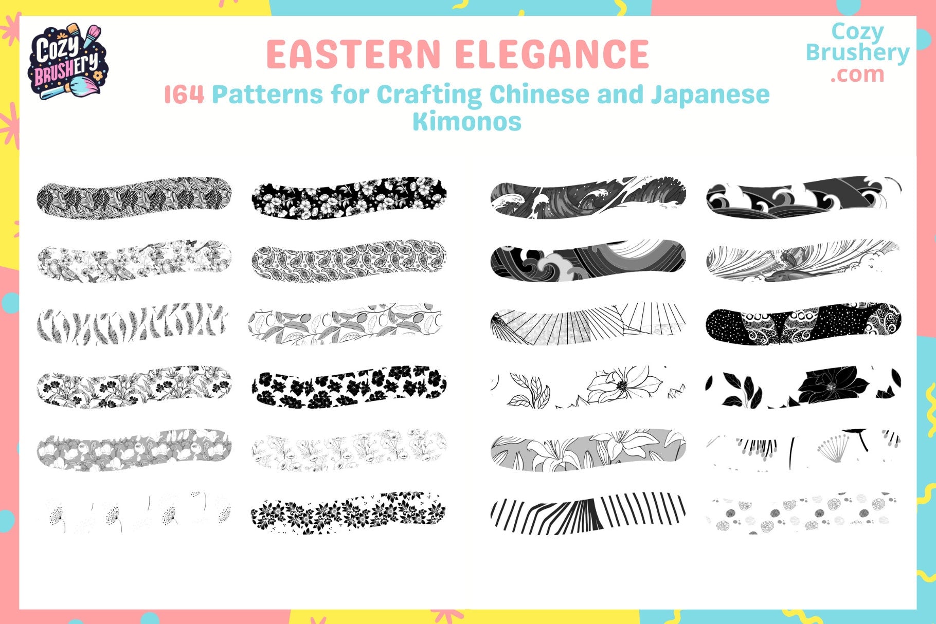 Procreate Brushes Eastern Elegance 164 Kimono Patterns - Cozy Brushery