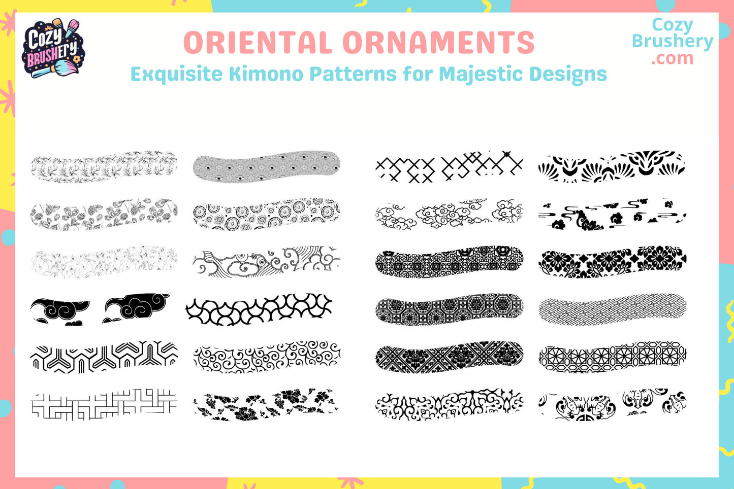 Procreate Brushes Eastern Elegance 164 Kimono Patterns - Cozy Brushery