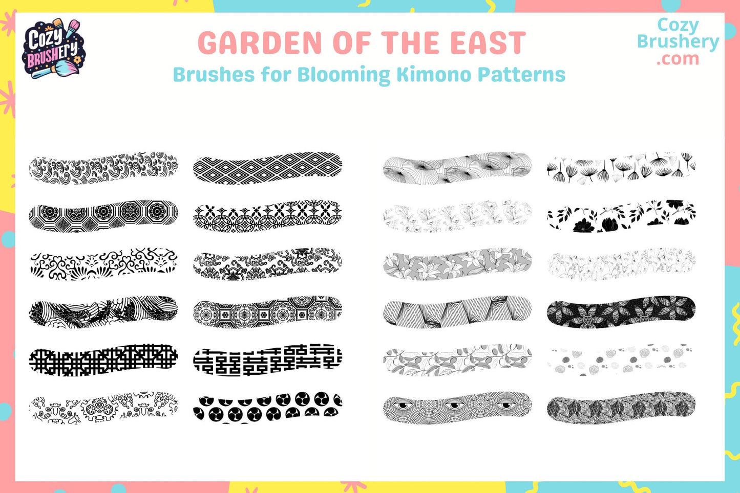 Procreate Brushes Eastern Elegance 164 Kimono Patterns - Cozy Brushery