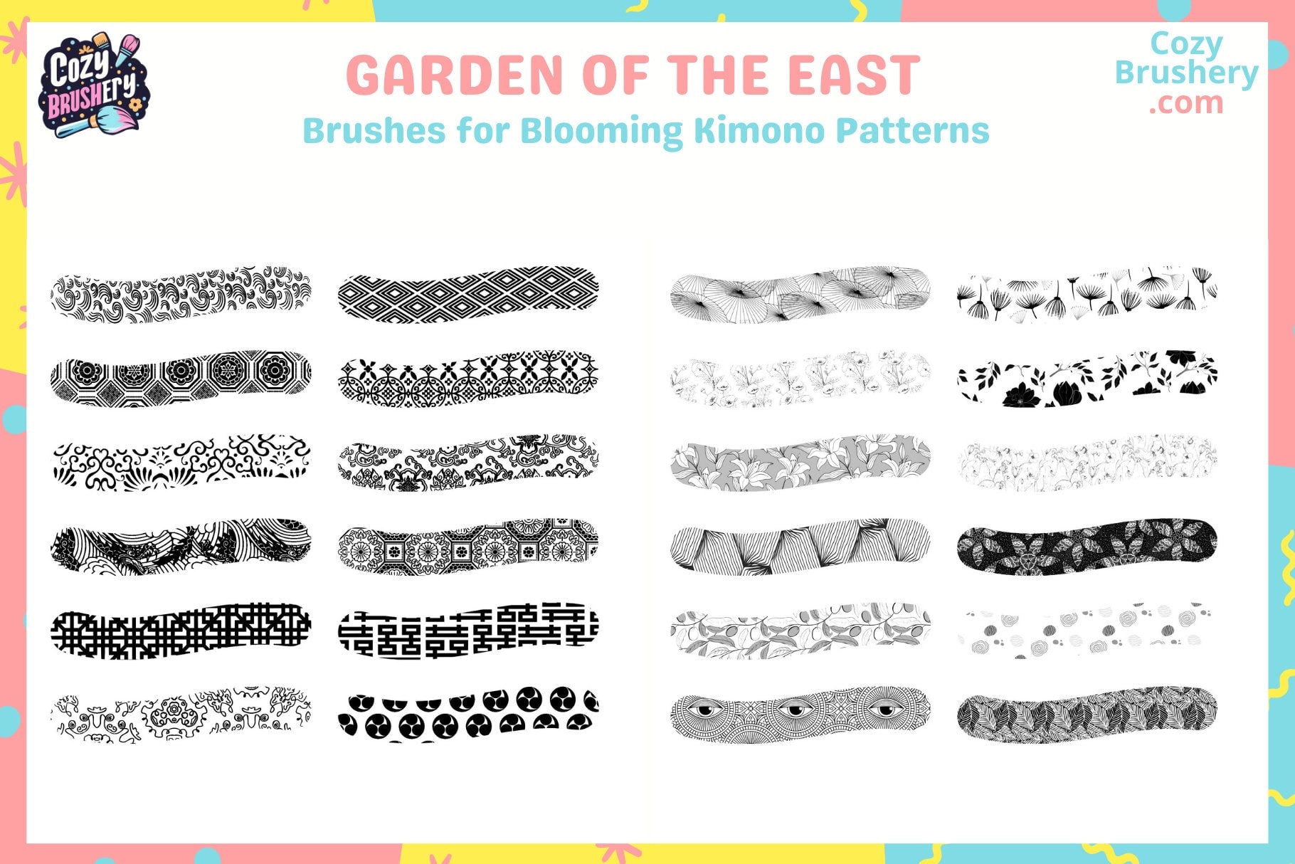 Procreate Brushes Eastern Elegance 164 Kimono Patterns - Cozy Brushery