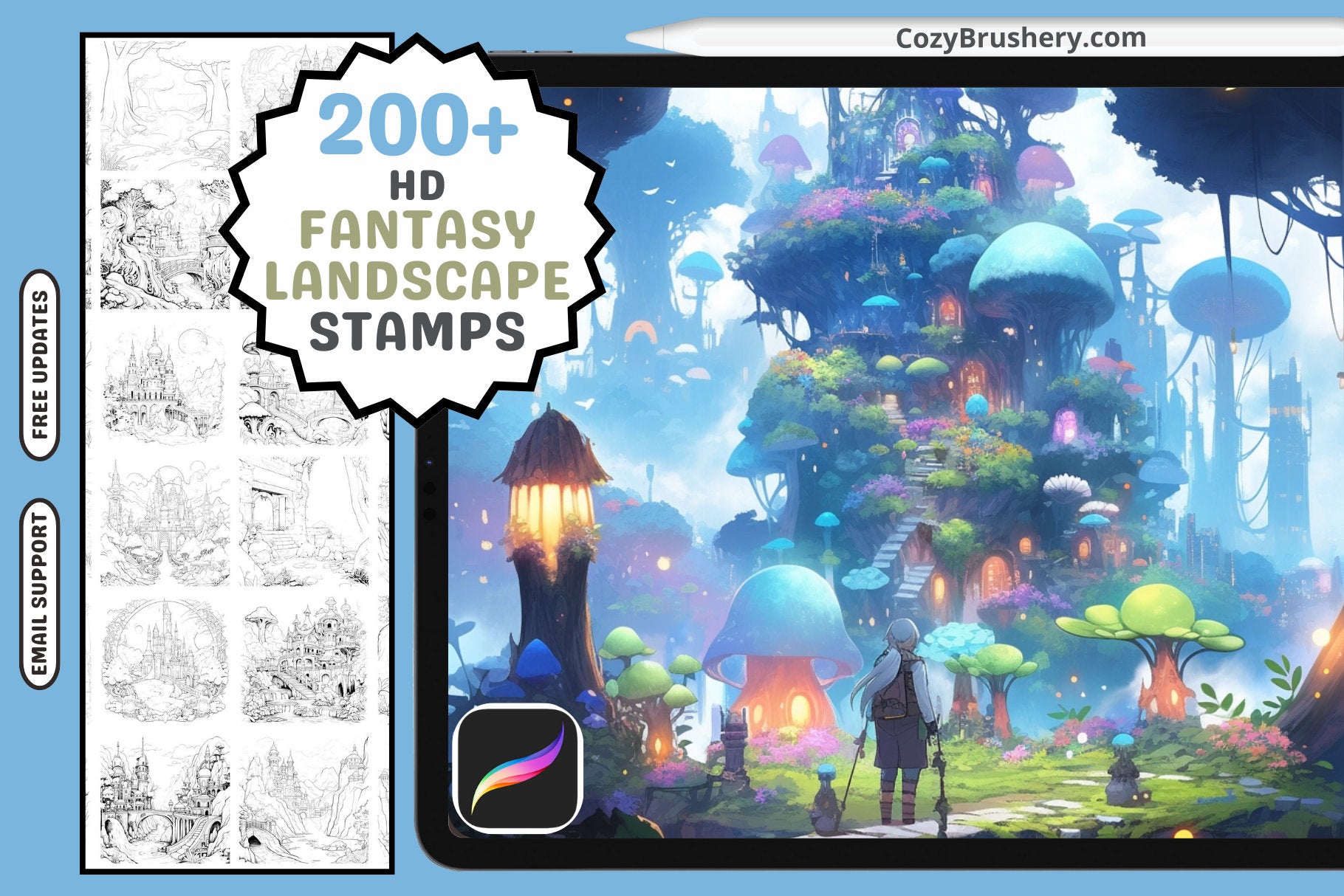 Procreate Brushes: Fantasy Realm Pack with 200 Plus Stamps - Cozy Brushery