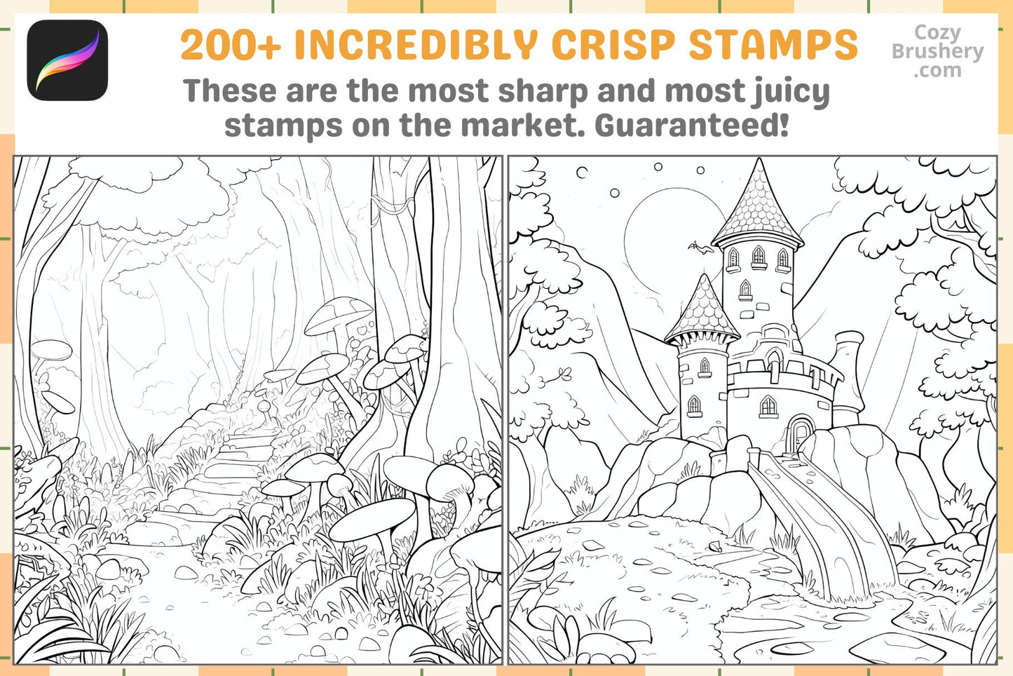 Procreate Brushes: Fantasy Realm Pack with 200 Plus Stamps - Cozy Brushery