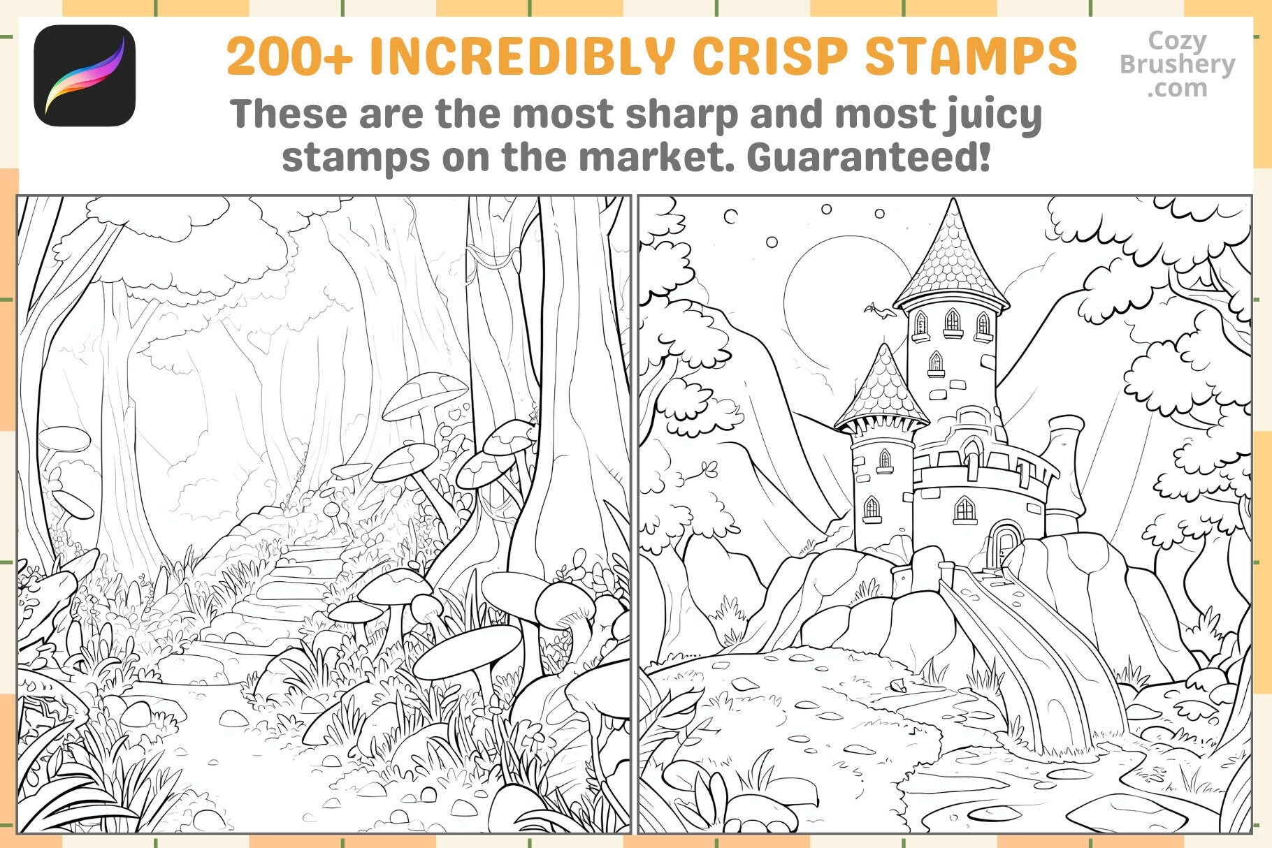 Procreate Brushes: Fantasy Realm Pack with 200 Plus Stamps - Cozy Brushery