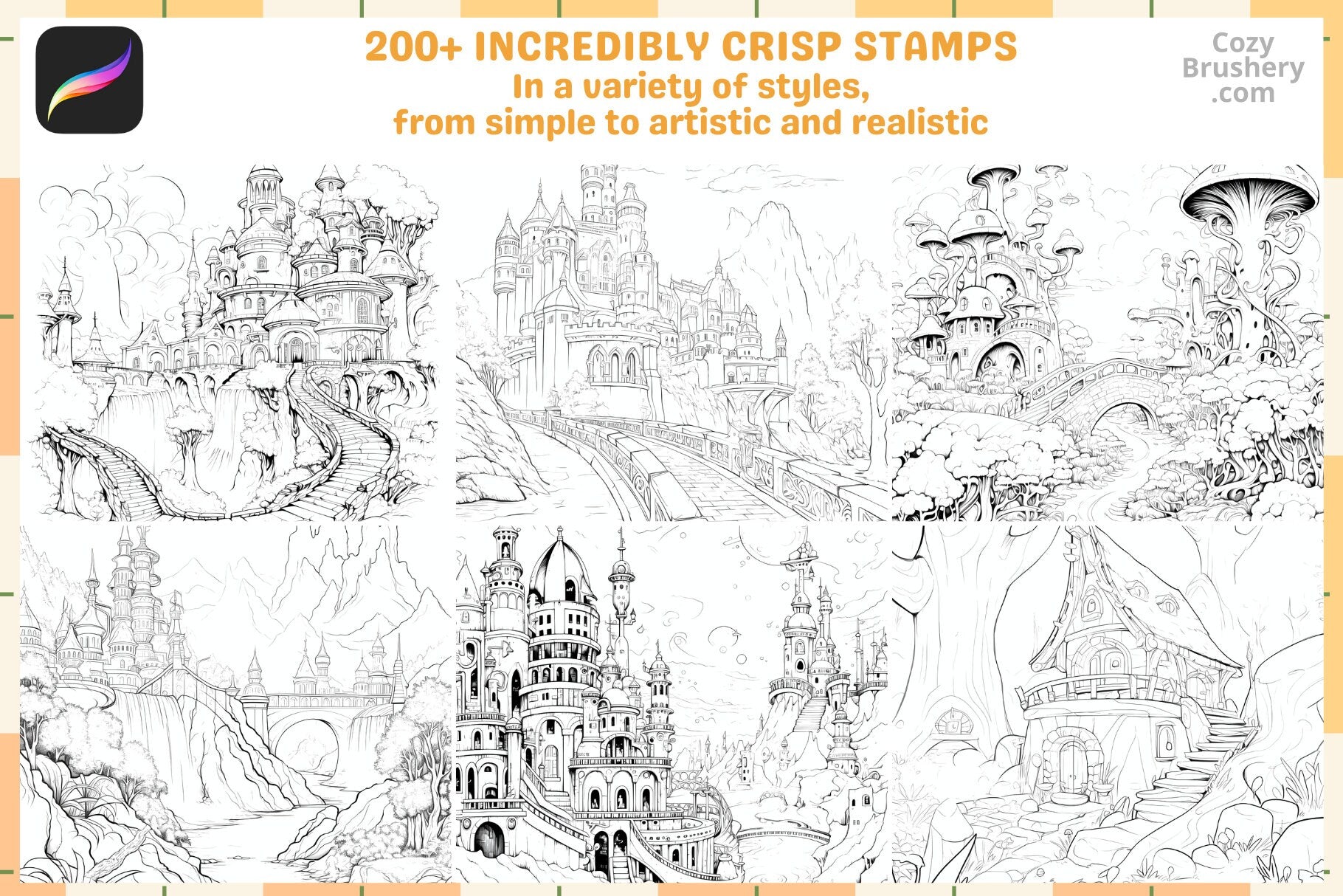 Procreate Brushes: Fantasy Realm Pack with 200 Plus Stamps - Cozy Brushery