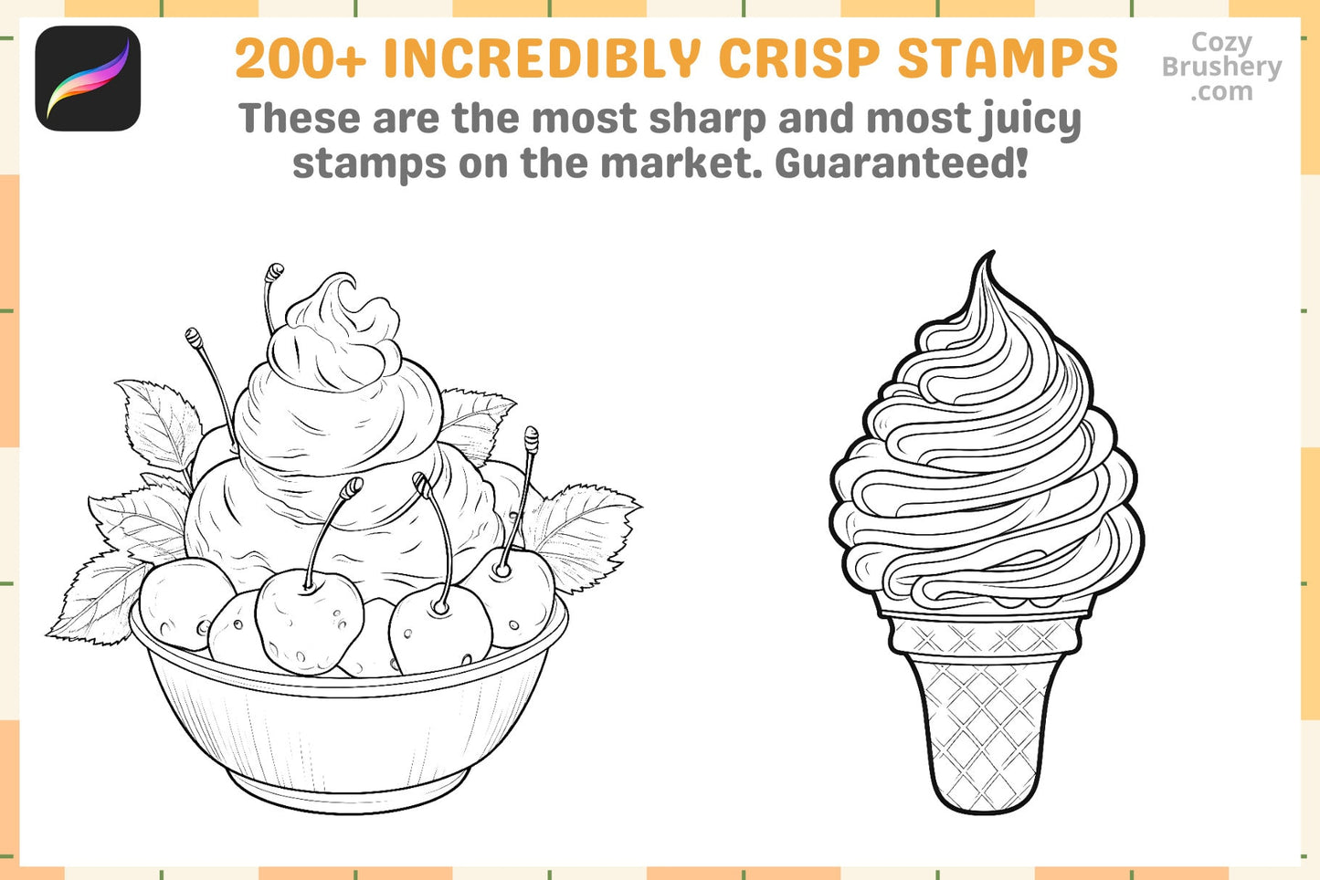 Procreate Brushes: Ice Cream Dream Pack 200+ Stamps - Cozy Brushery