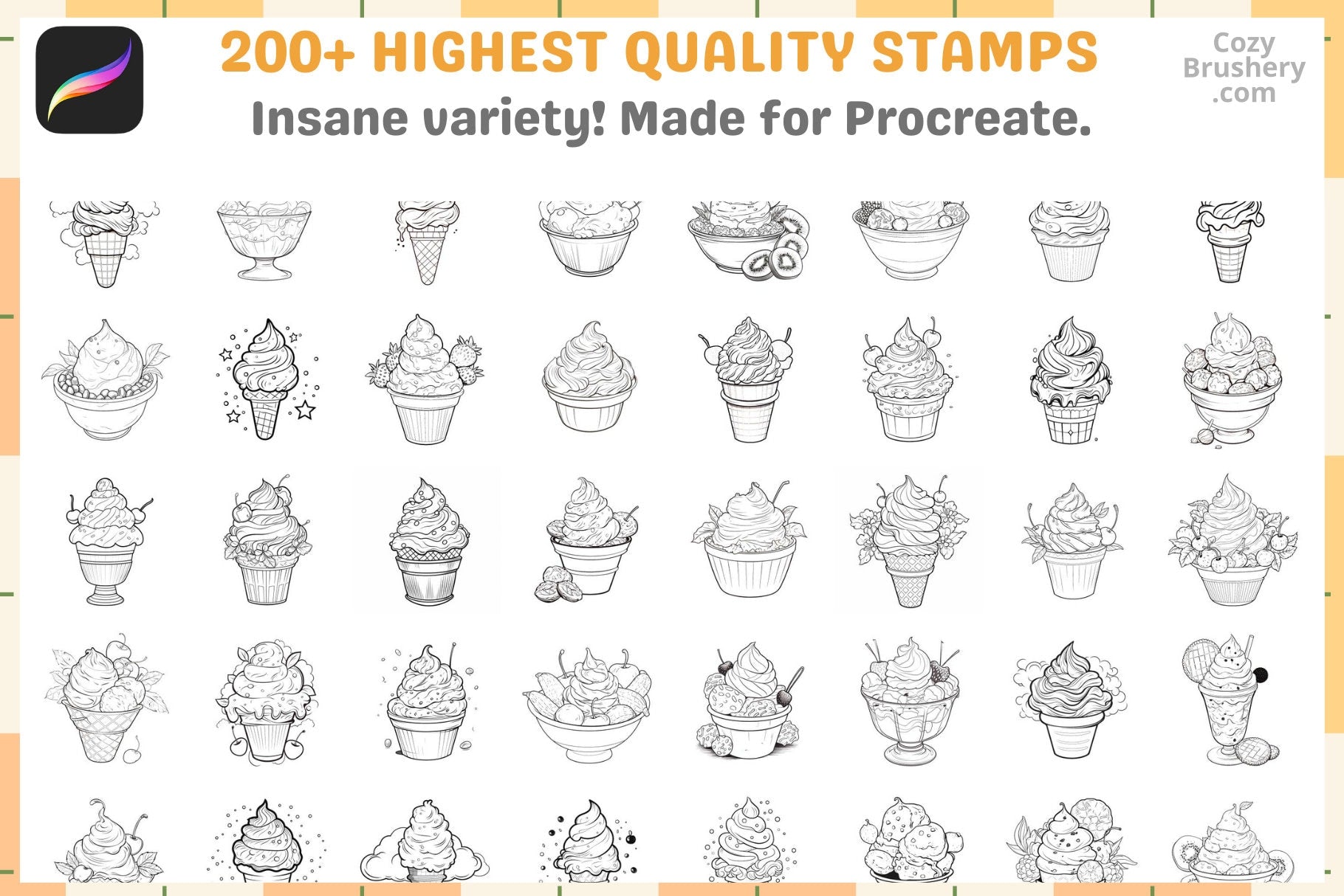Procreate Brushes: Ice Cream Dream Pack 200+ Stamps - Cozy Brushery