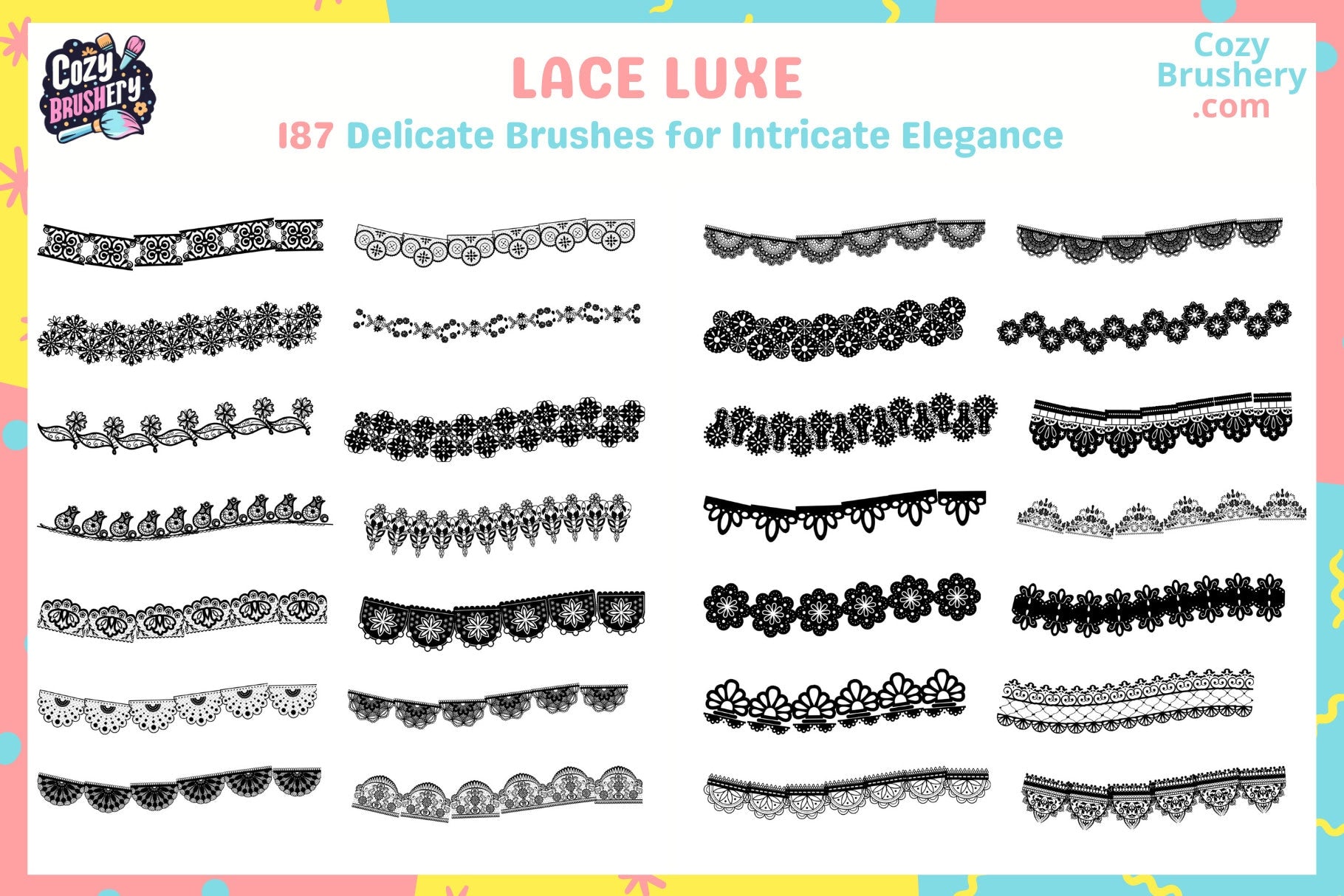 Procreate Brushes: Lace Lush, 187 Lace Brushes Set - Cozy Brushery