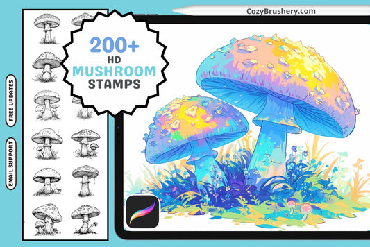 Procreate Brushes: Mushroom Magic Pack with 200 Stamps - Cozy Brushery