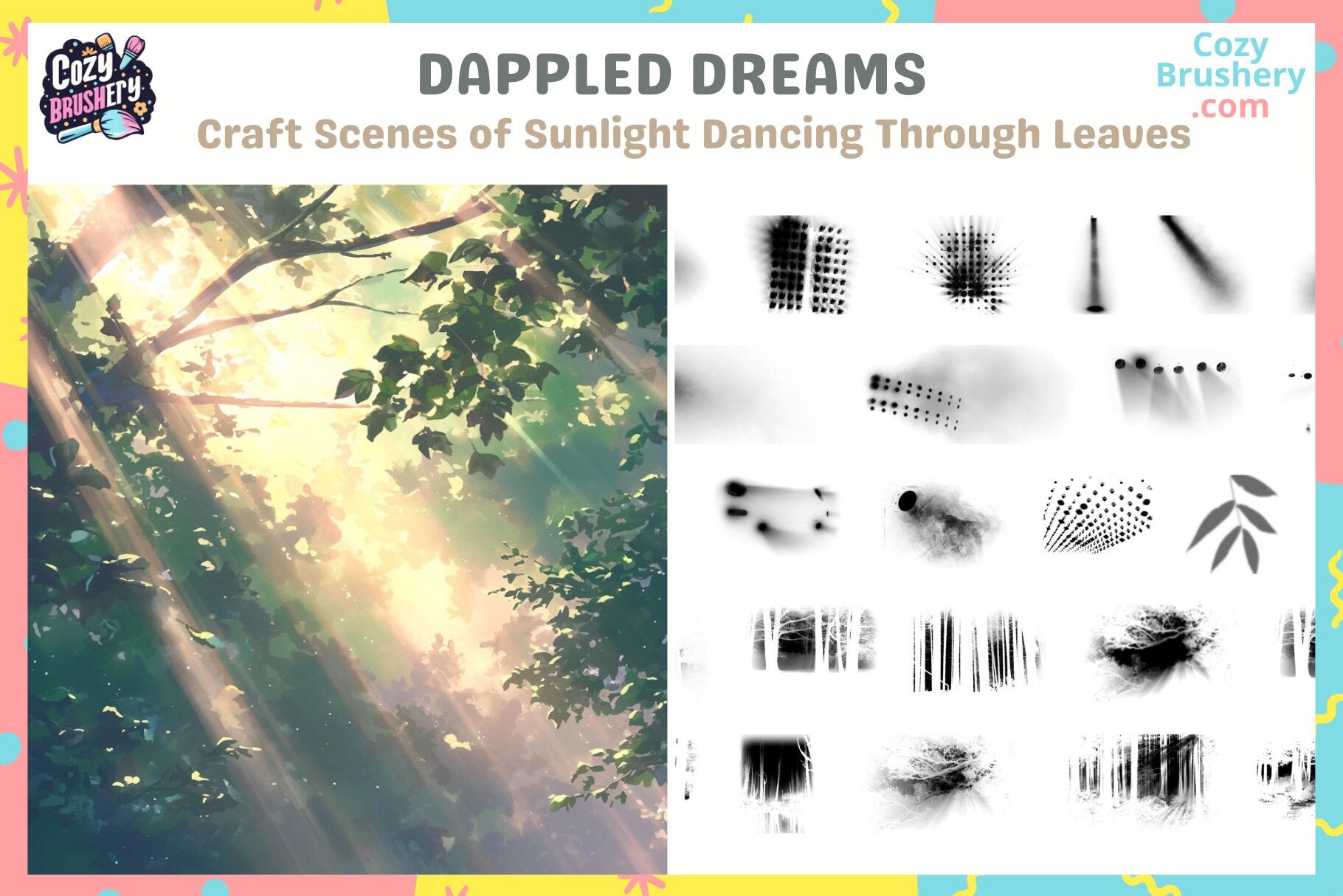 Procreate Brushes: Mystical Light Ray and Forest Stamps - Cozy Brushery