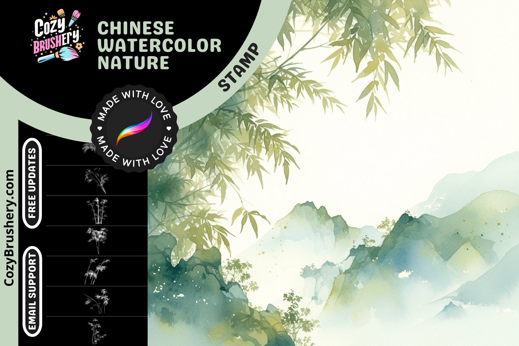 Procreate Brushes: Oriental Essence Art Kit for Nature - Cozy Brushery