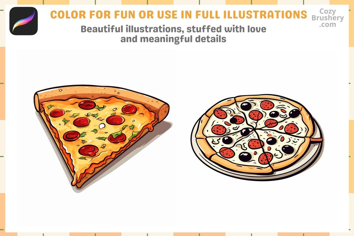 Procreate Brushes: Pizza Party Pack, 200 Plus Stamps - Cozy Brushery