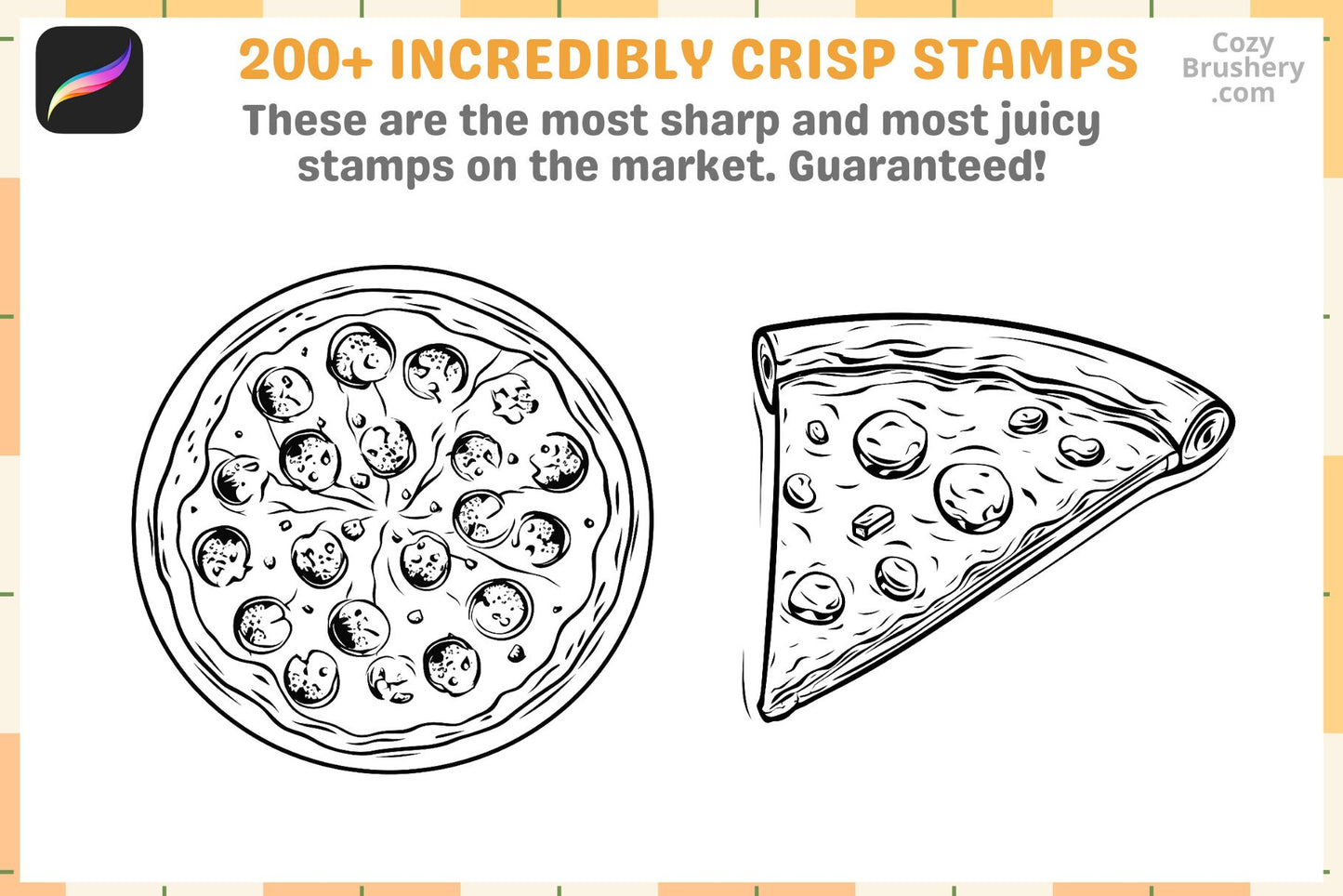 Procreate Brushes: Pizza Party Pack, 200 Plus Stamps - Cozy Brushery