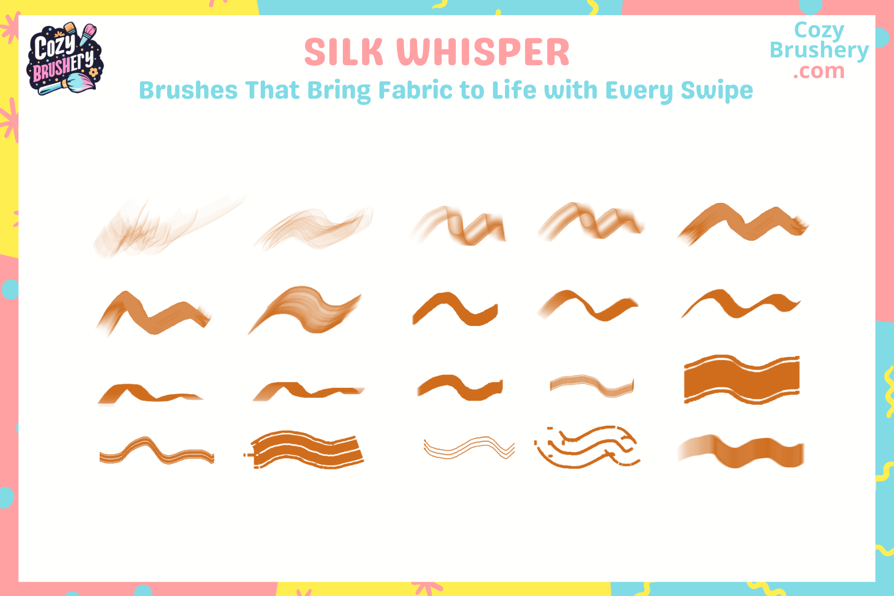 Procreate Brushes: Silk Spectacle, 29 Luxe Silk Brushes - Cozy Brushery