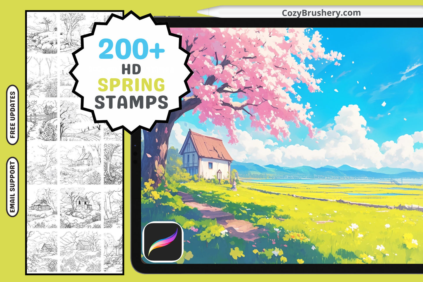 Procreate Brushes Springtime Spectacle 200 Plus Stamps - Cozy Brushery