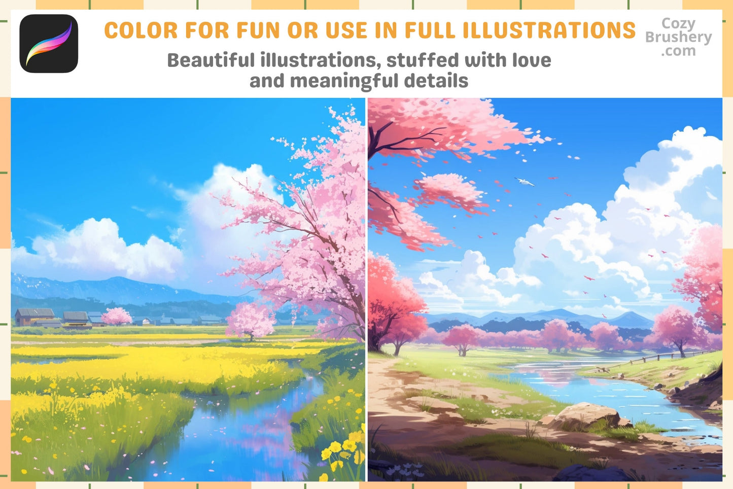 Procreate Brushes Springtime Spectacle 200 Plus Stamps - Cozy Brushery