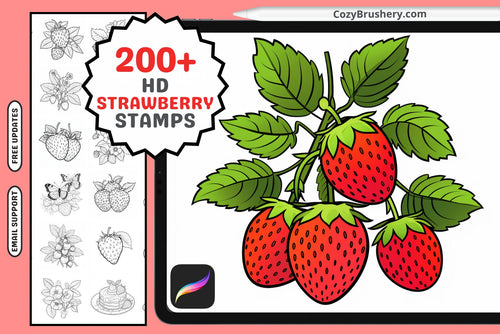 Procreate Brushes Strawberry Fields Pack 200 Plus Fruit Stamps - Cozy Brushery