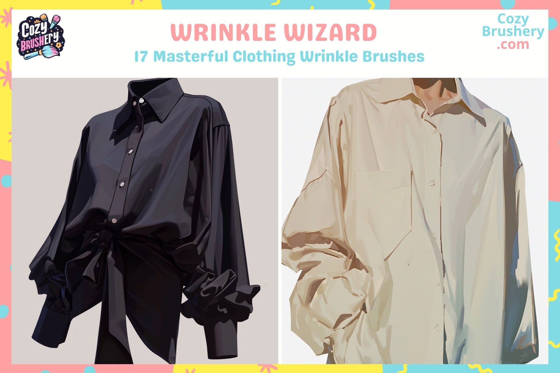 Procreate Brushes Ultimate Clothing Wrinkle Wizard 17 Brushes - Cozy Brushery